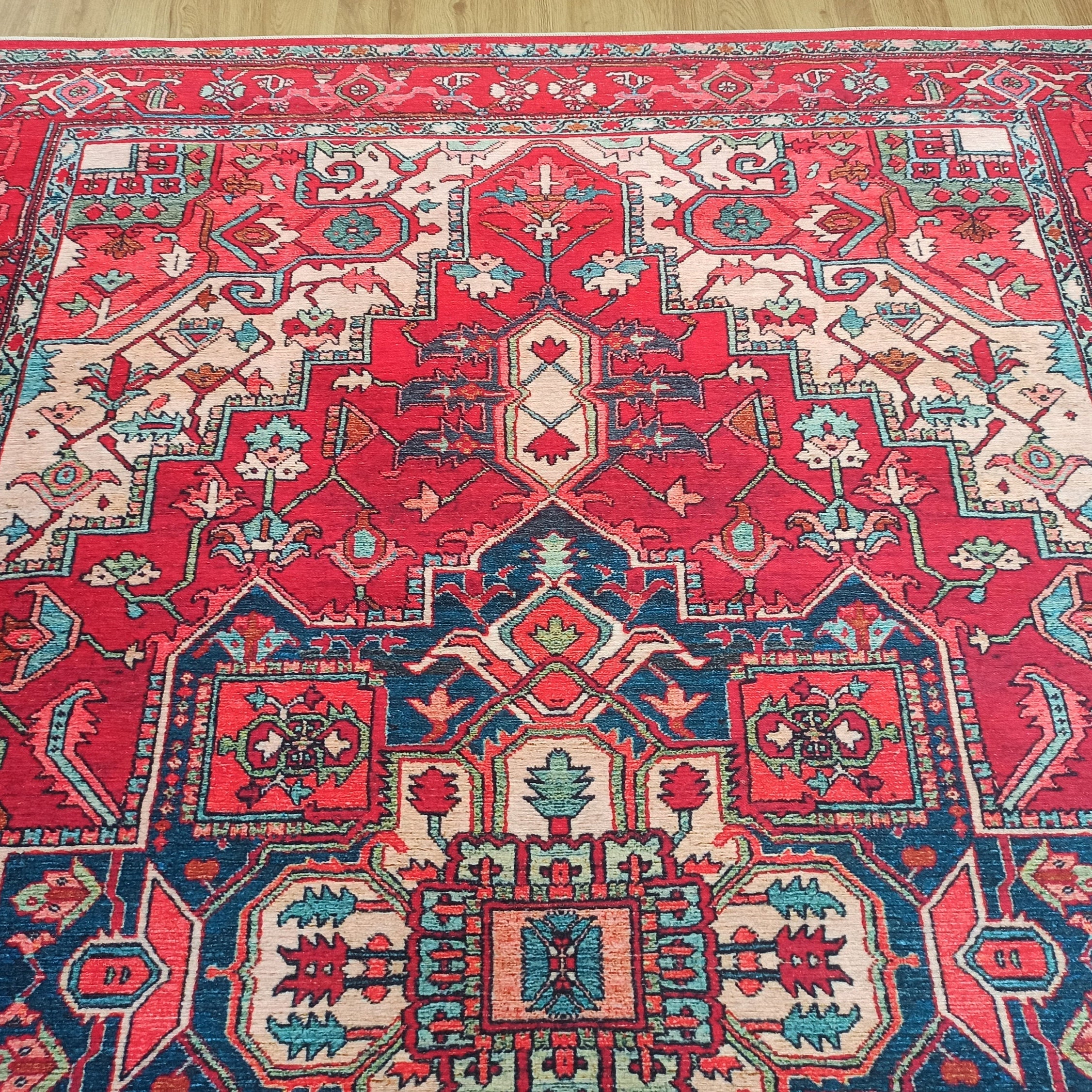 Alin Rug Red Vintage Geometric Faded Rug