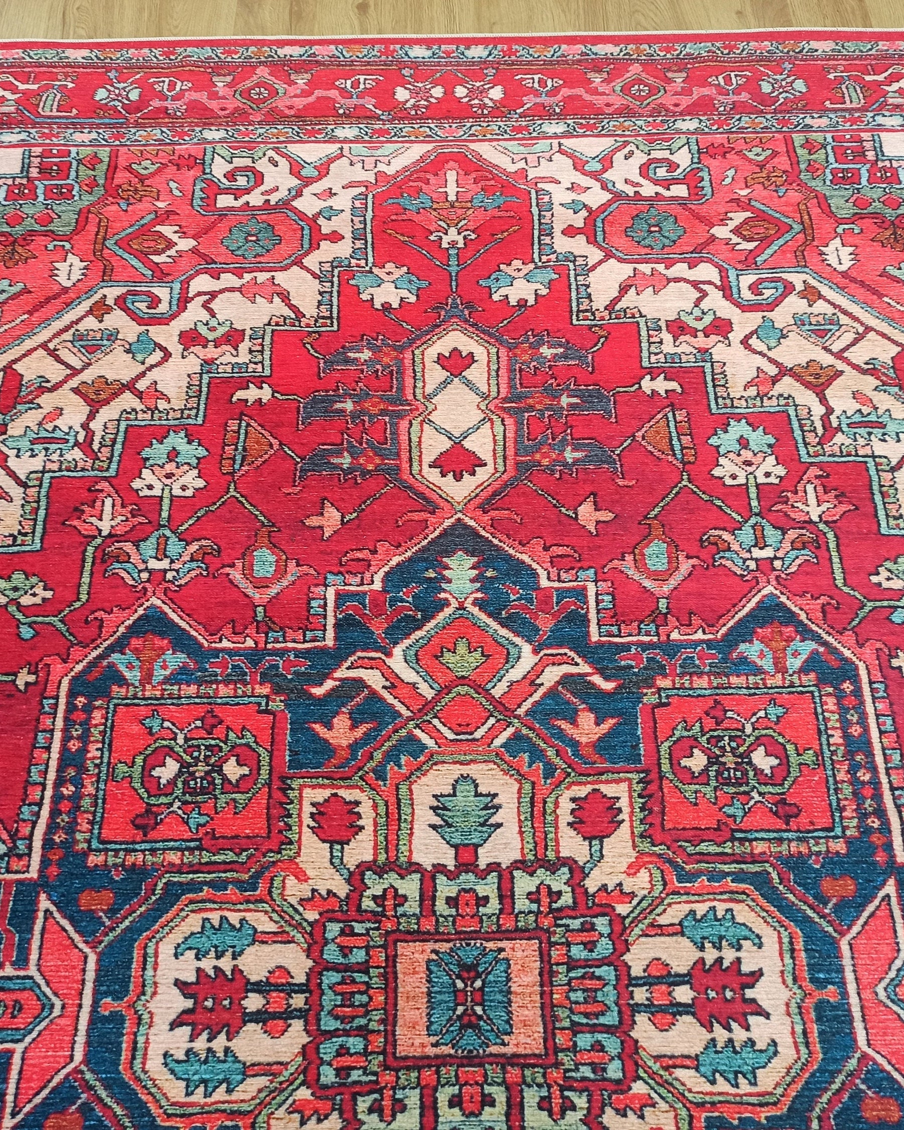 Alin Rug Red Vintage Geometric Faded Rug
