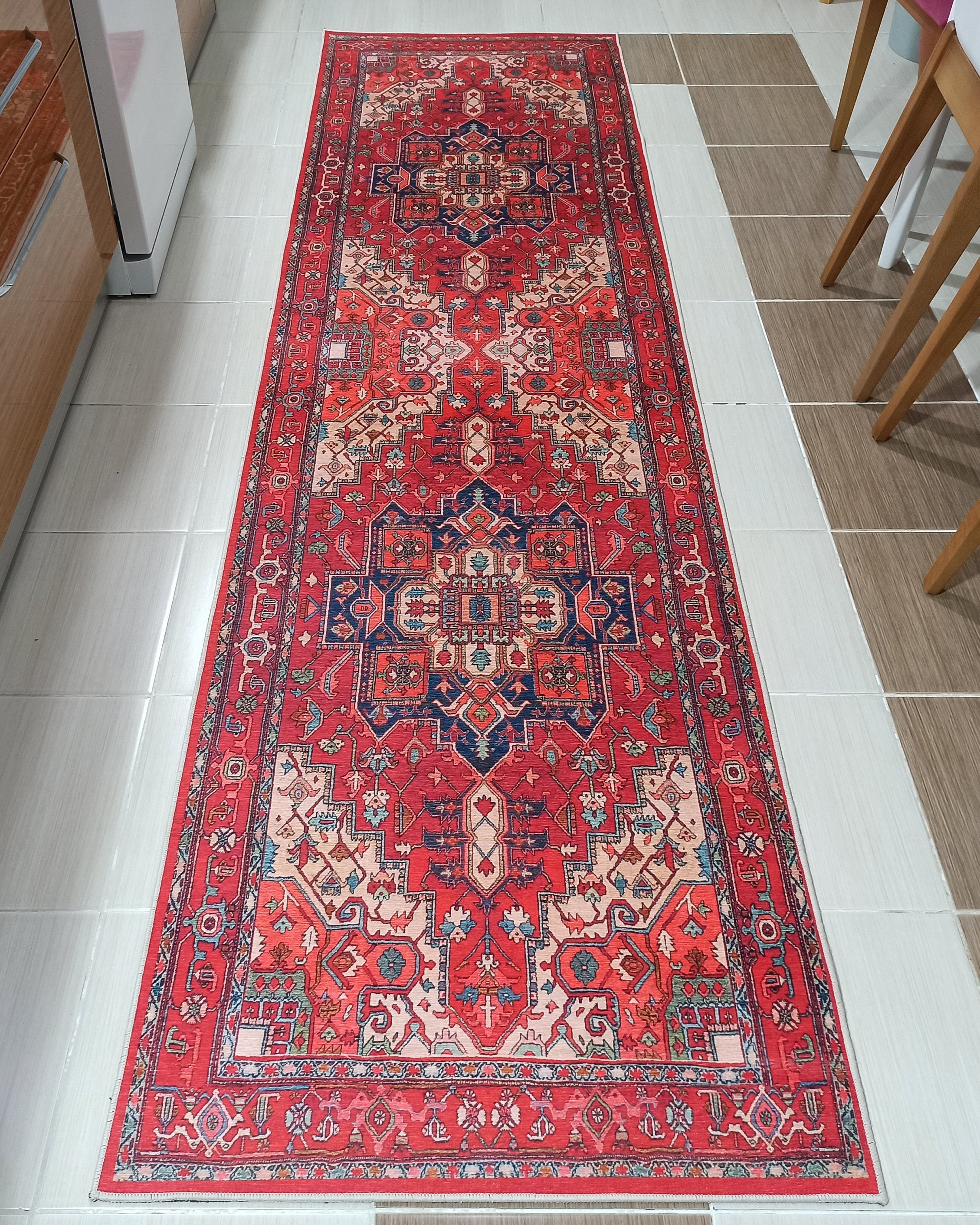 Alin Rug Red Vintage Geometric Faded Rug