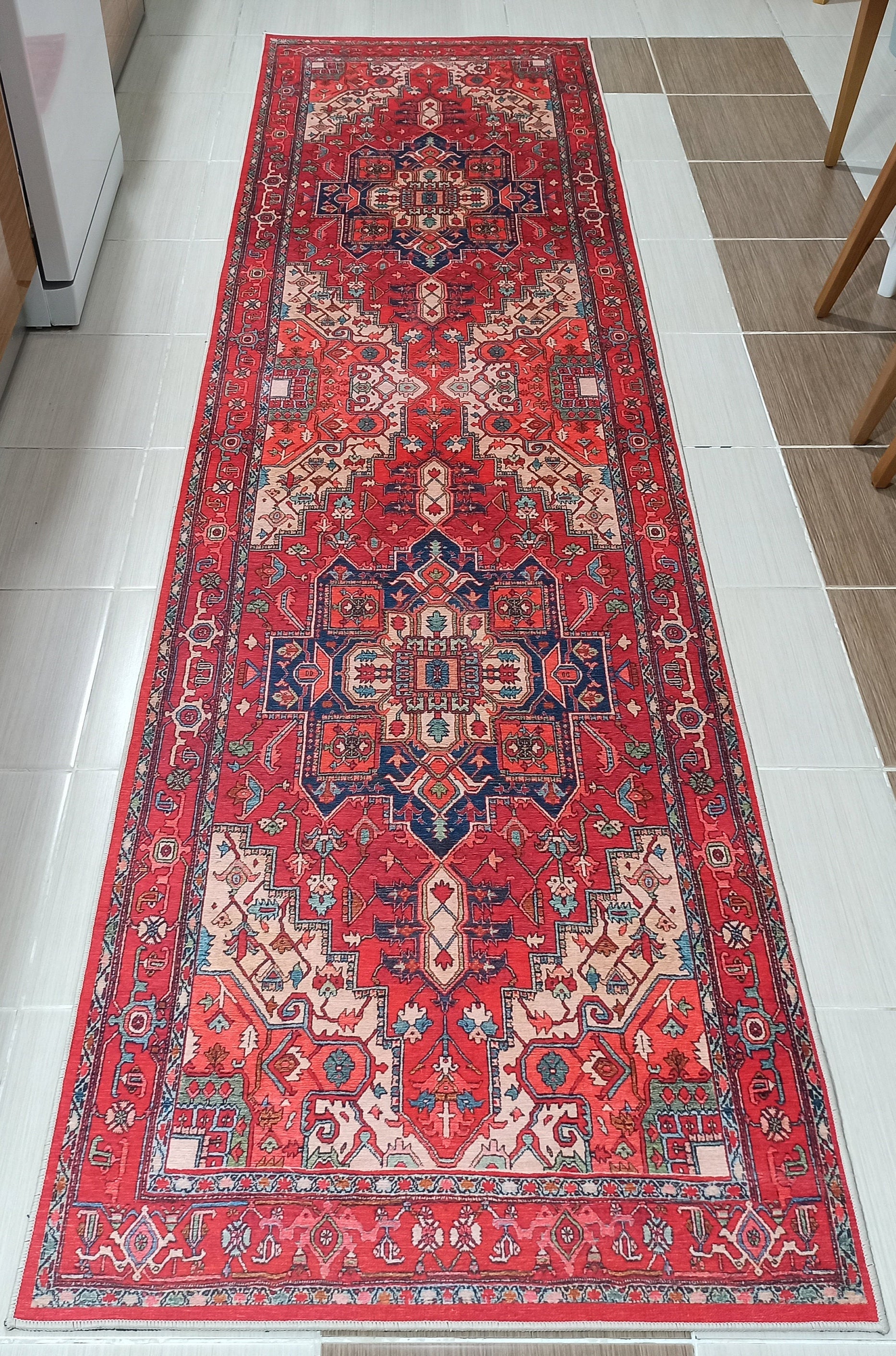 Alin Rug Red Vintage Geometric Faded Rug