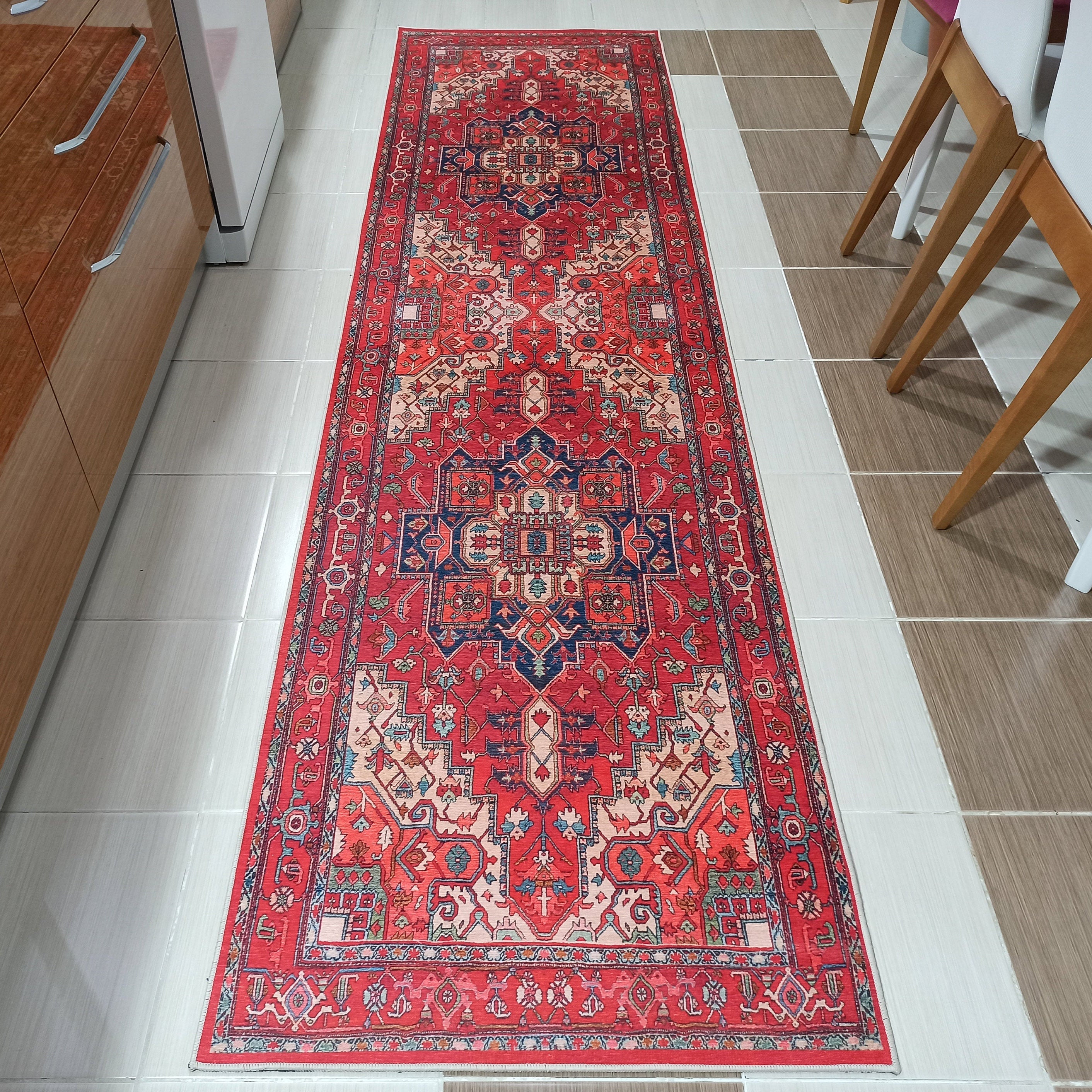 Alin Rug Red Vintage Geometric Faded Rug