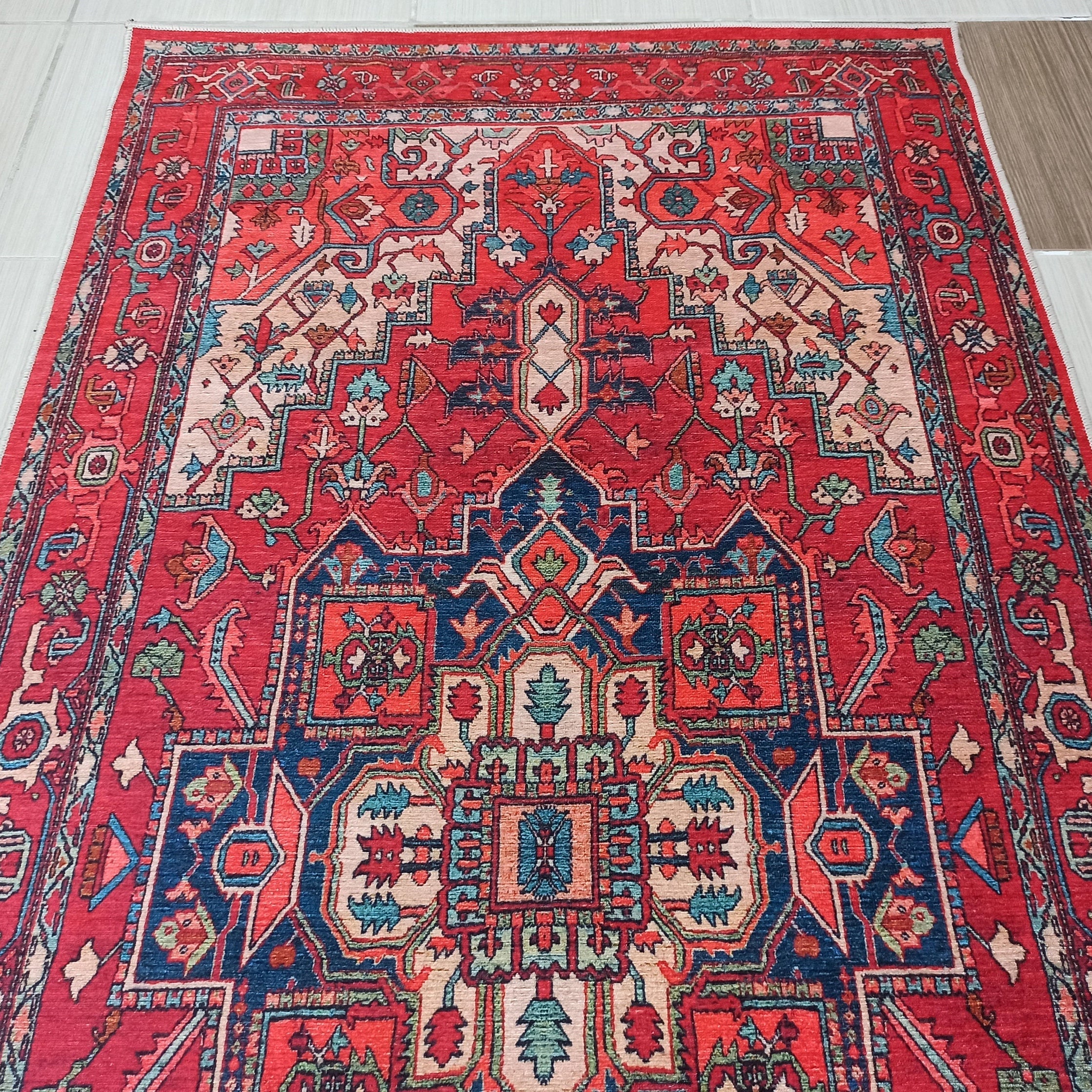 Alin Rug Red Vintage Geometric Faded Rug