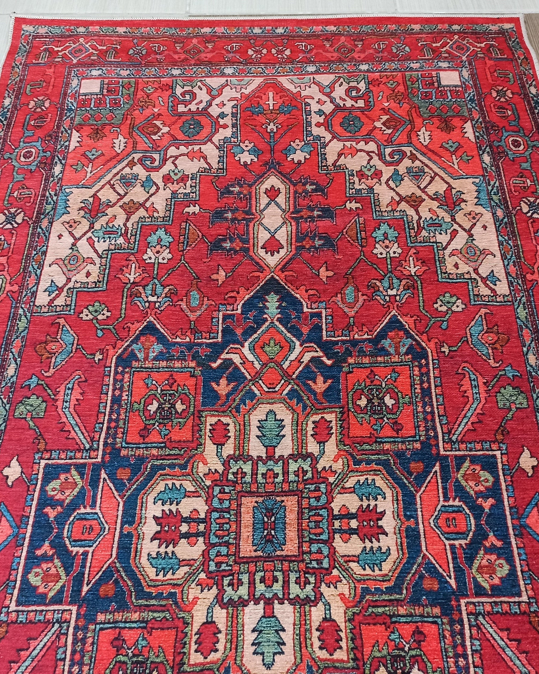 Alin Rug Red Vintage Geometric Faded Rug