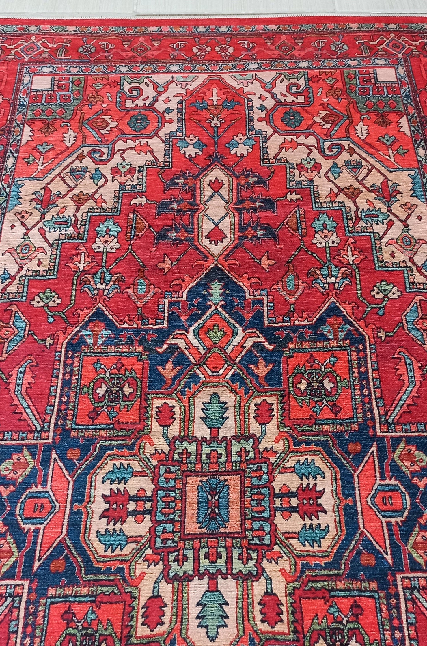 Alin Rug Red Vintage Geometric Faded Rug