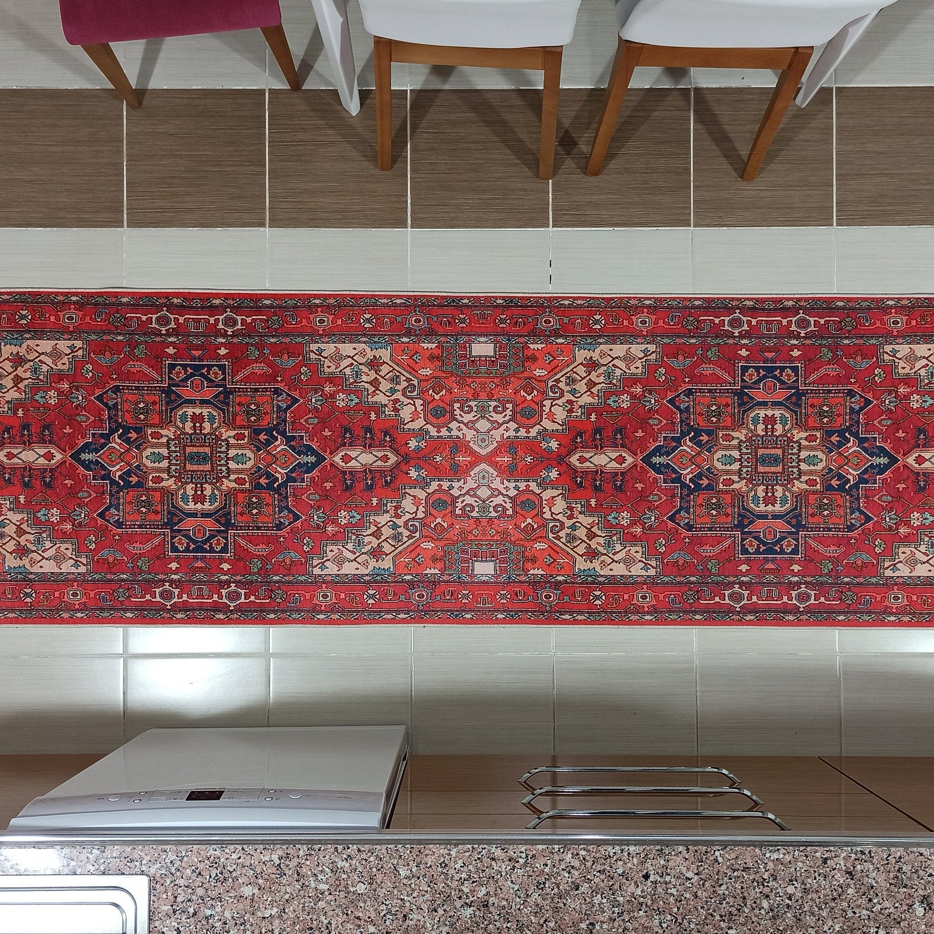 Alin Rug Red Vintage Geometric Faded Rug