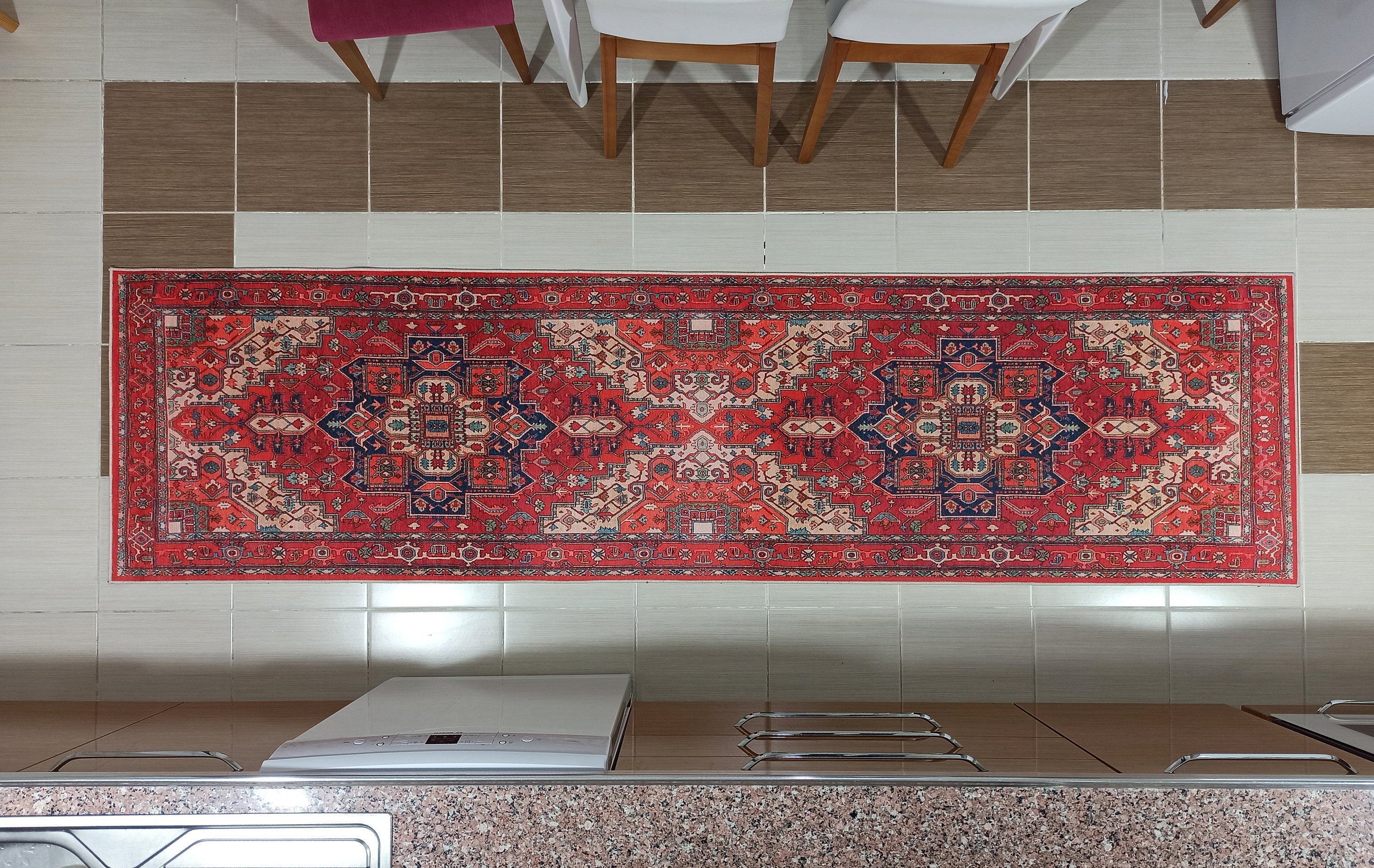 Alin Rug Red Vintage Geometric Faded Rug