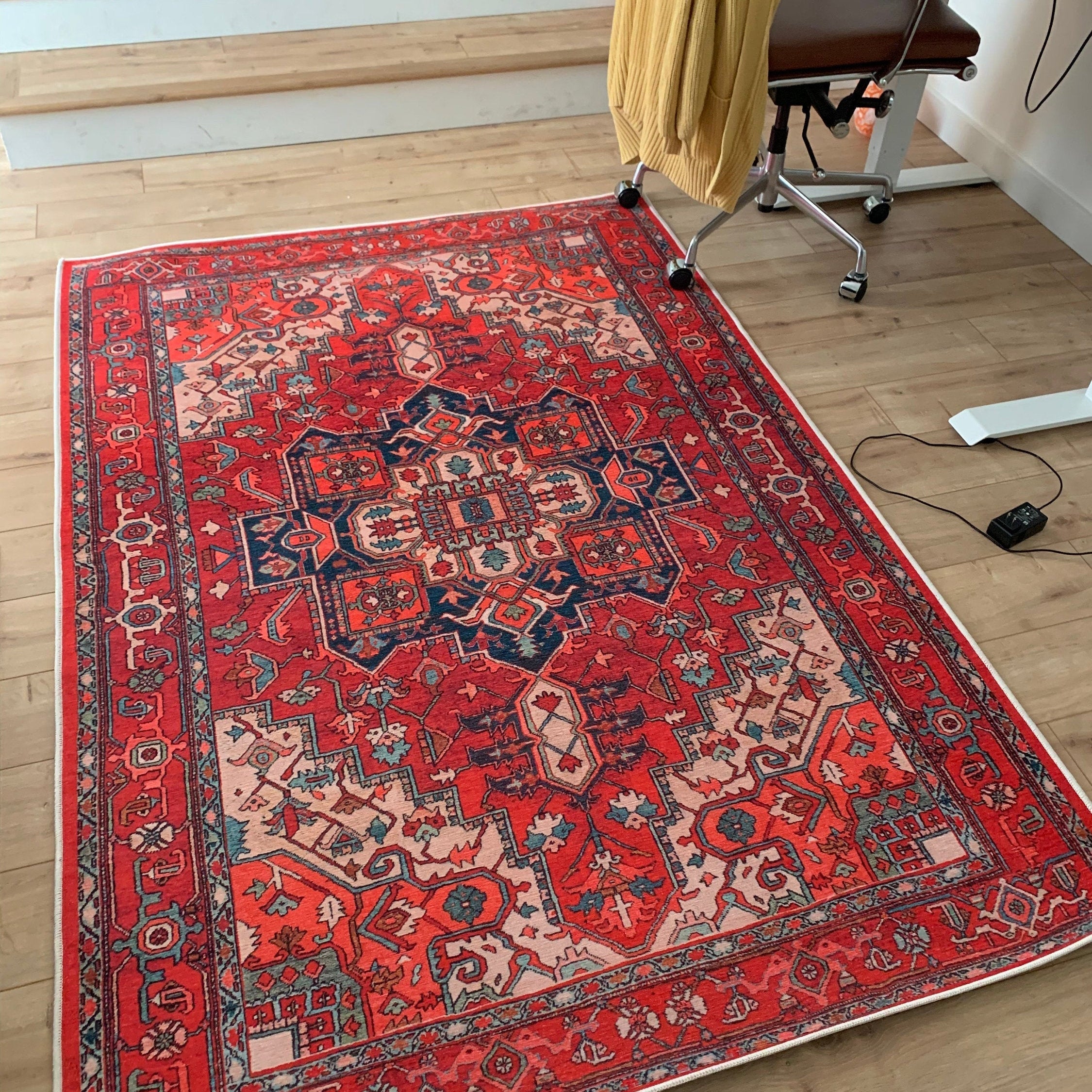 Alin Rug Red Vintage Geometric Faded Rug