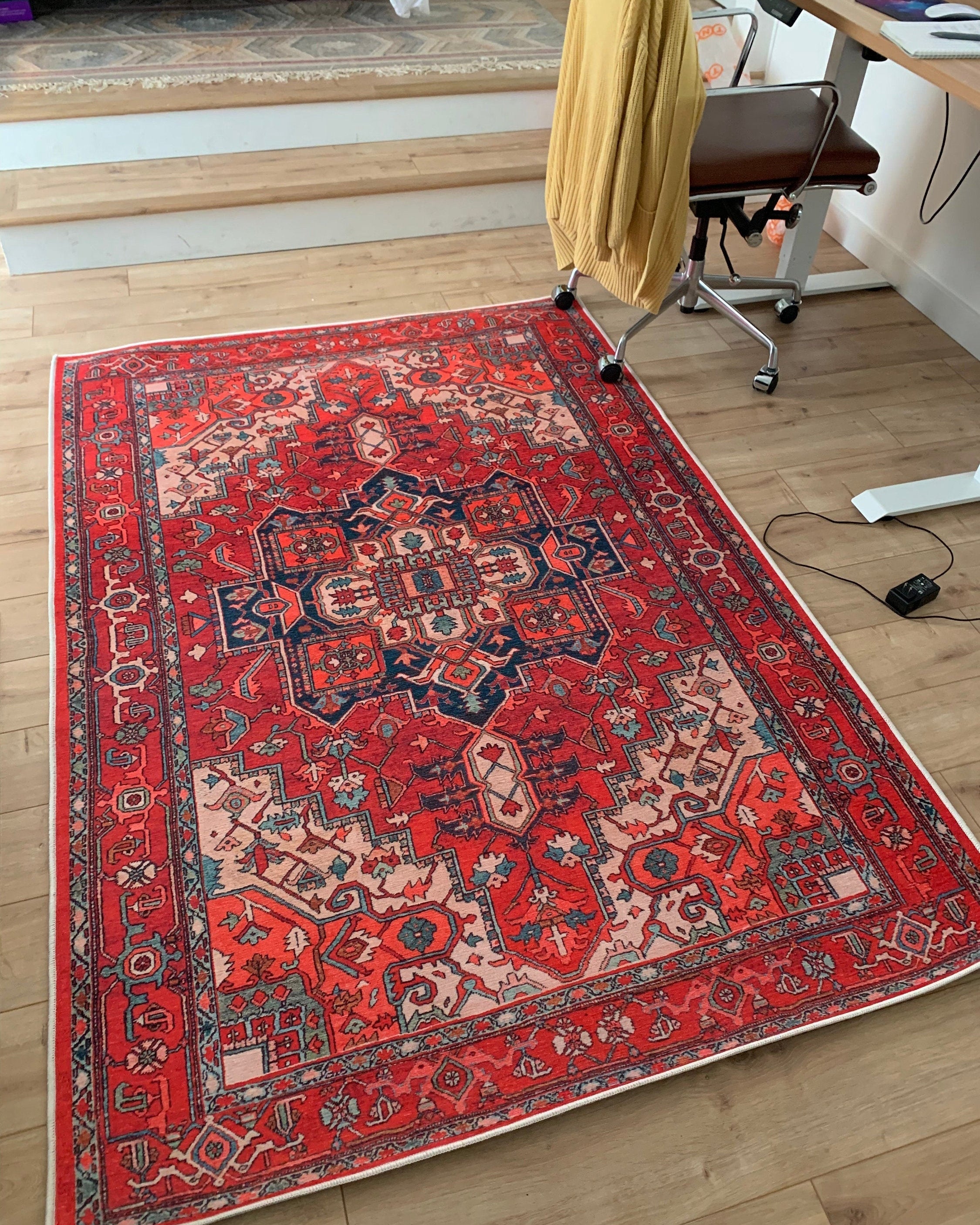 Alin Rug Red Vintage Geometric Faded Rug
