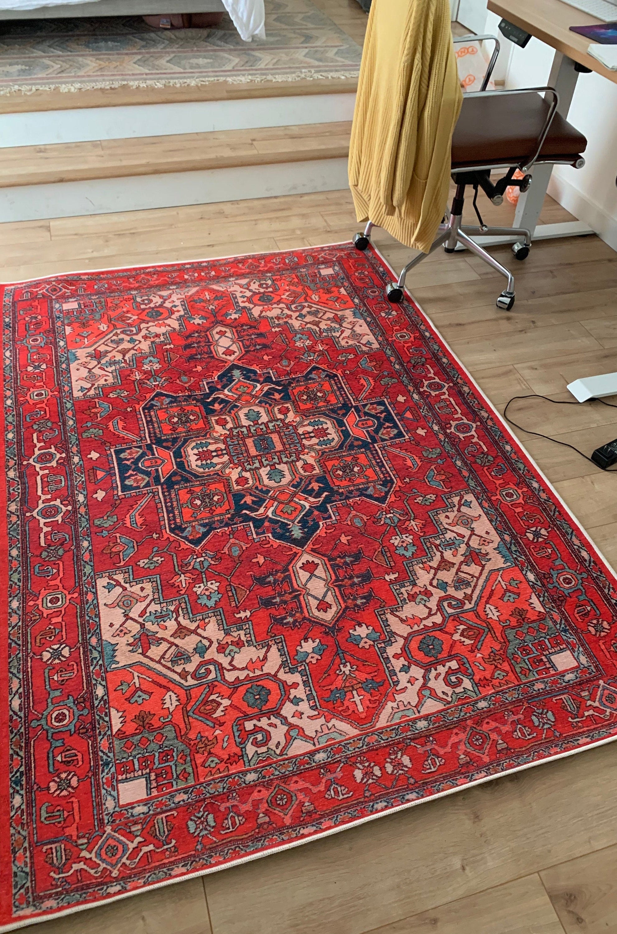 Alin Rug Red Vintage Geometric Faded Rug