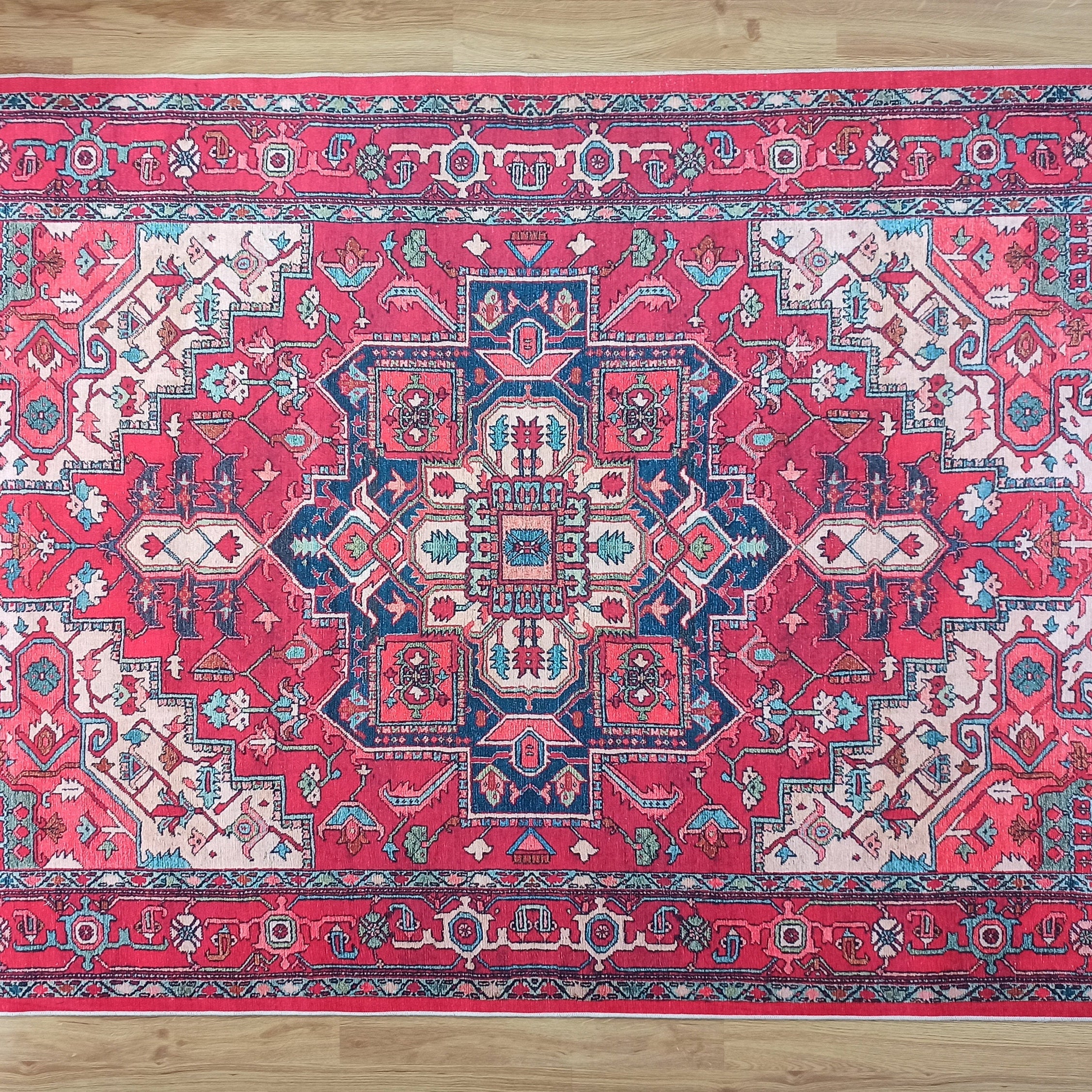 Alin Rug Red Vintage Geometric Faded Rug
