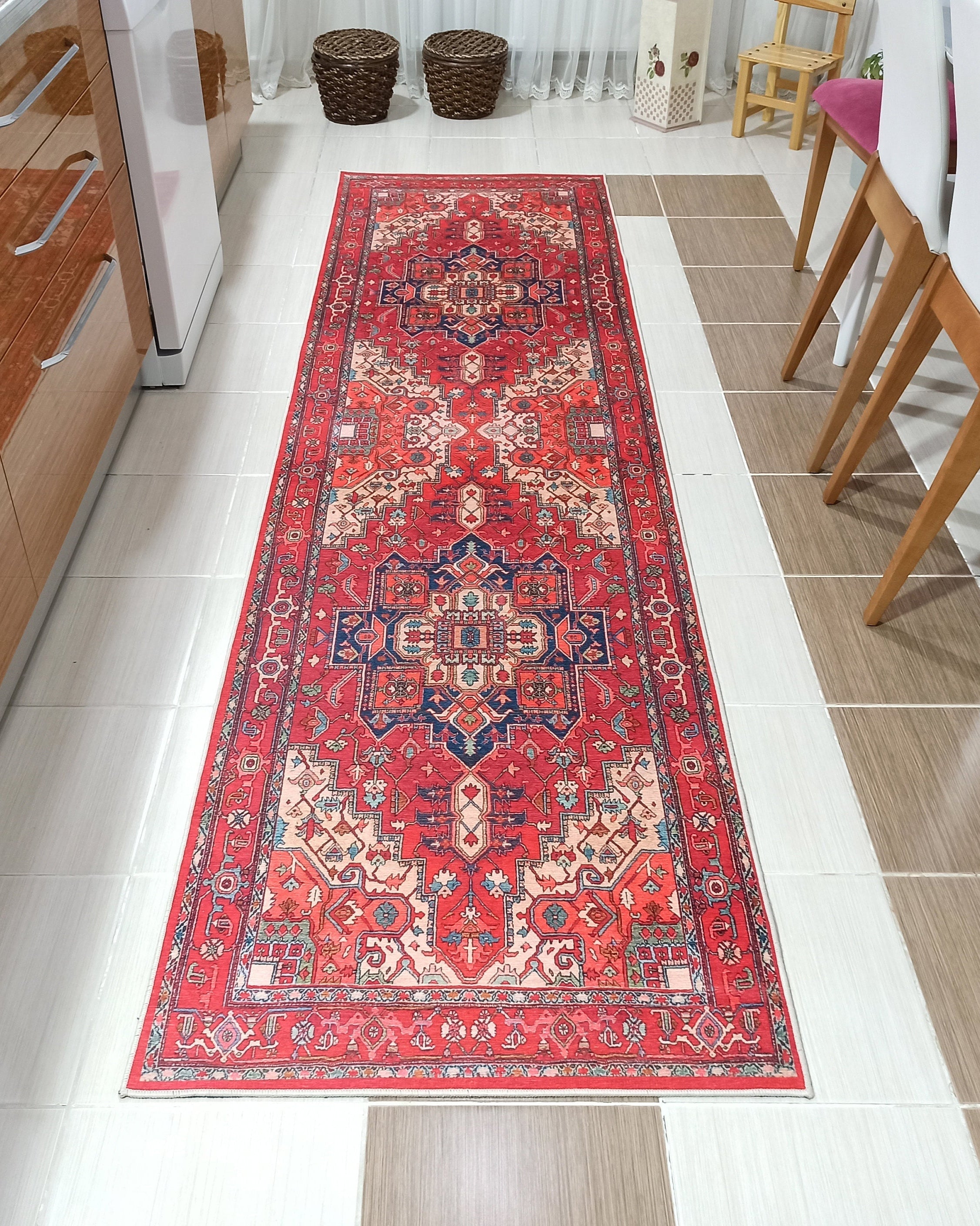 Alin Rug Red Vintage Geometric Faded Rug