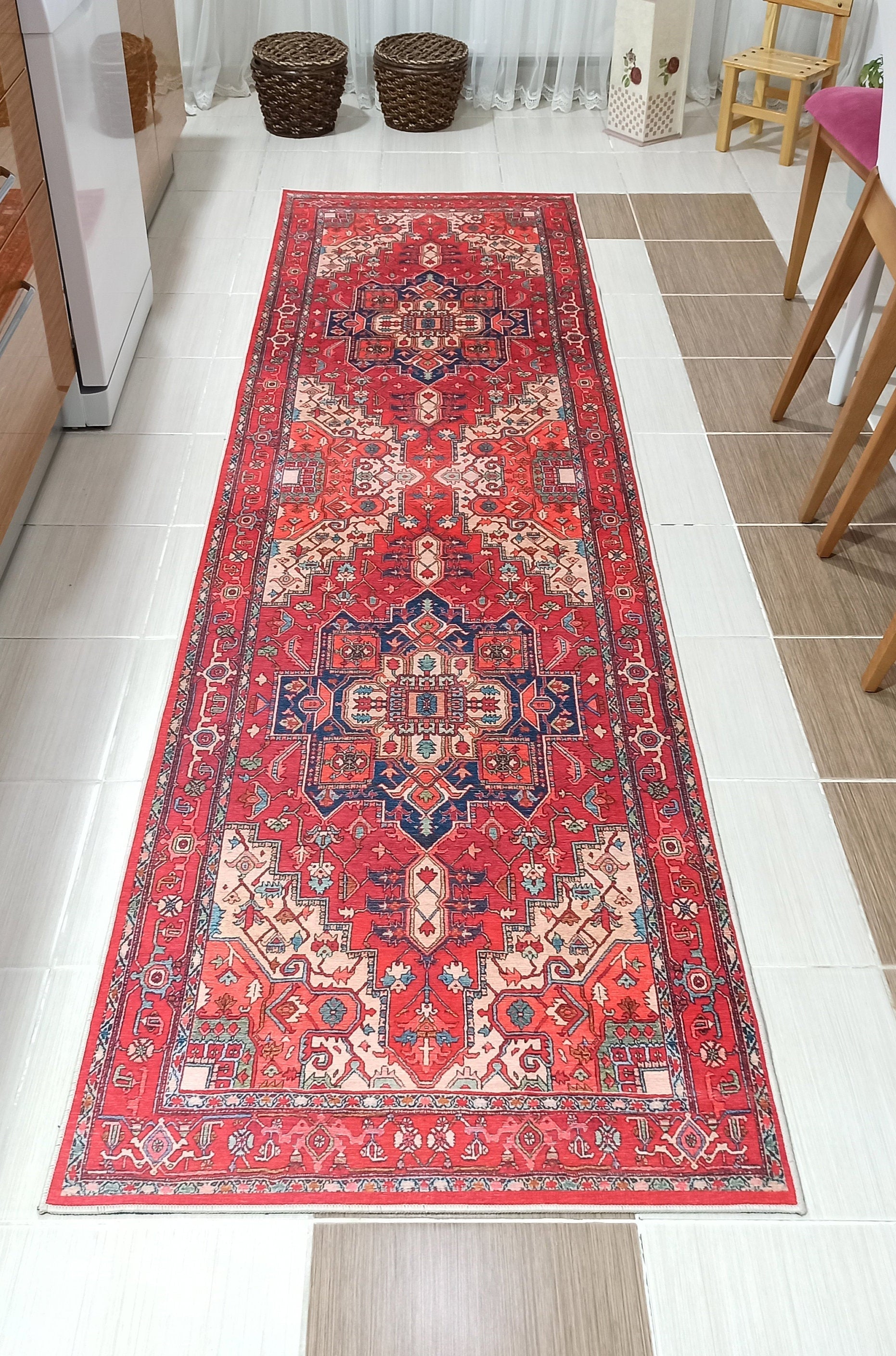 Alin Rug Red Vintage Geometric Faded Rug