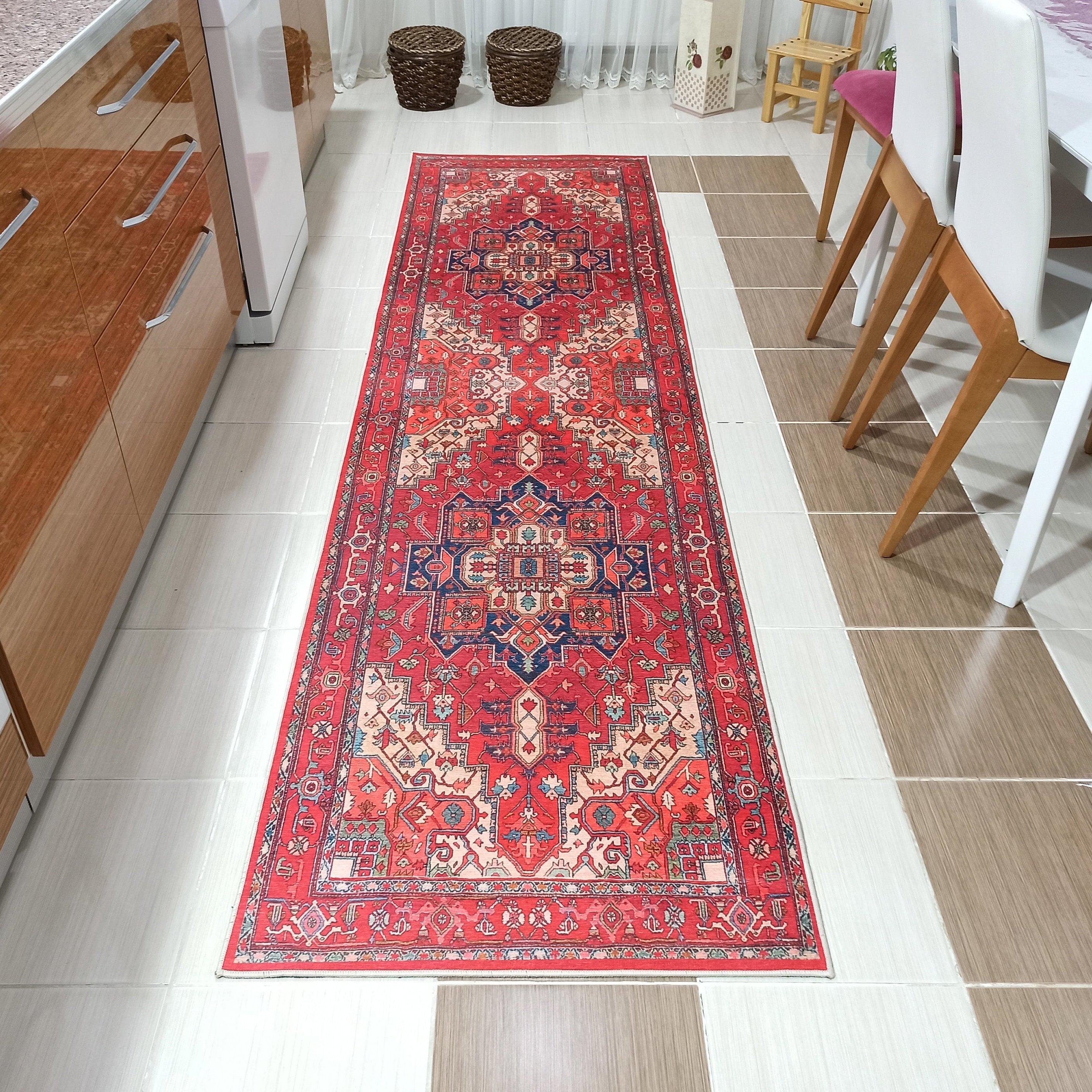 Alin Rug Red Vintage Geometric Faded Rug