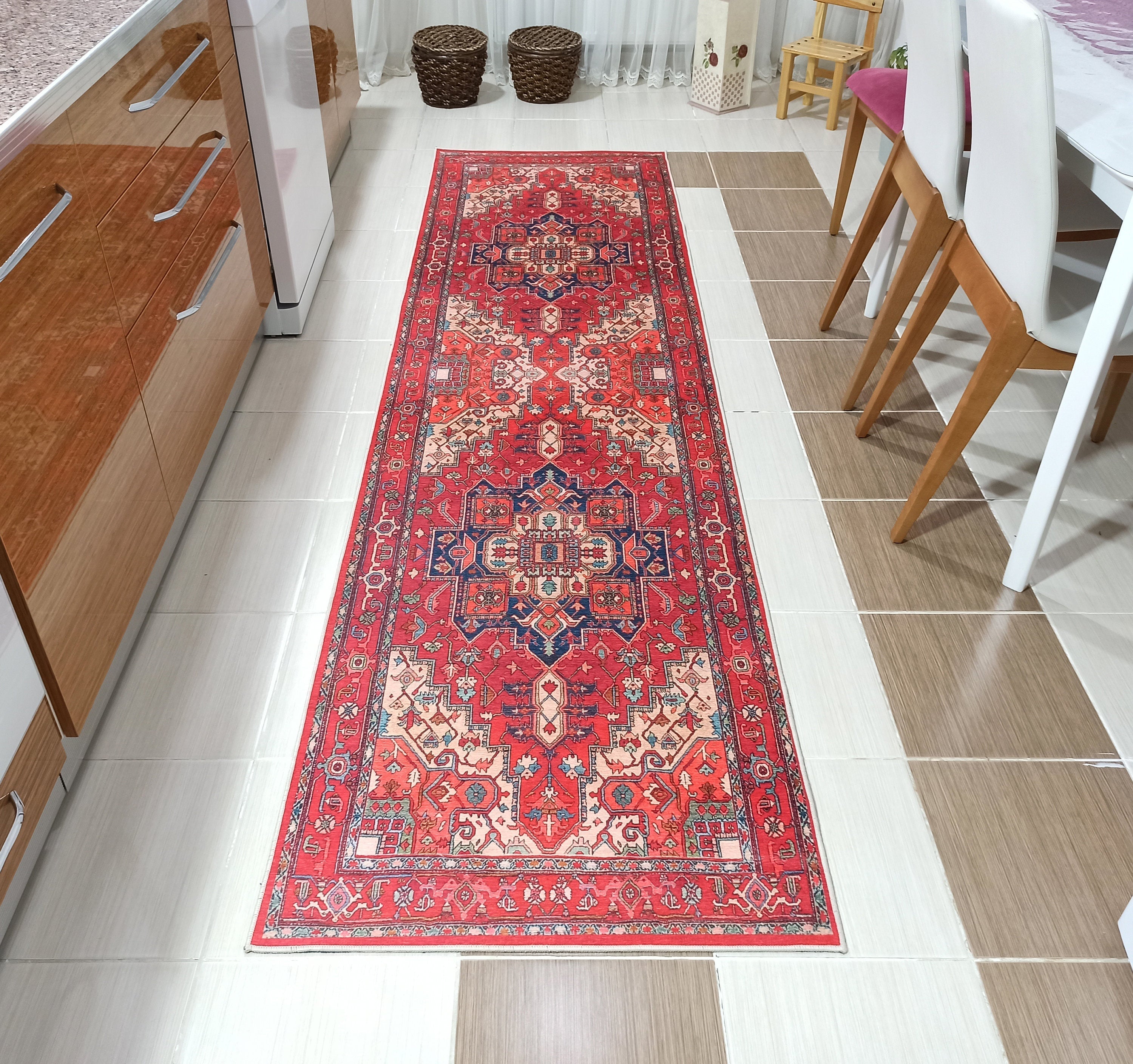 Alin Rug Red Vintage Geometric Faded Rug