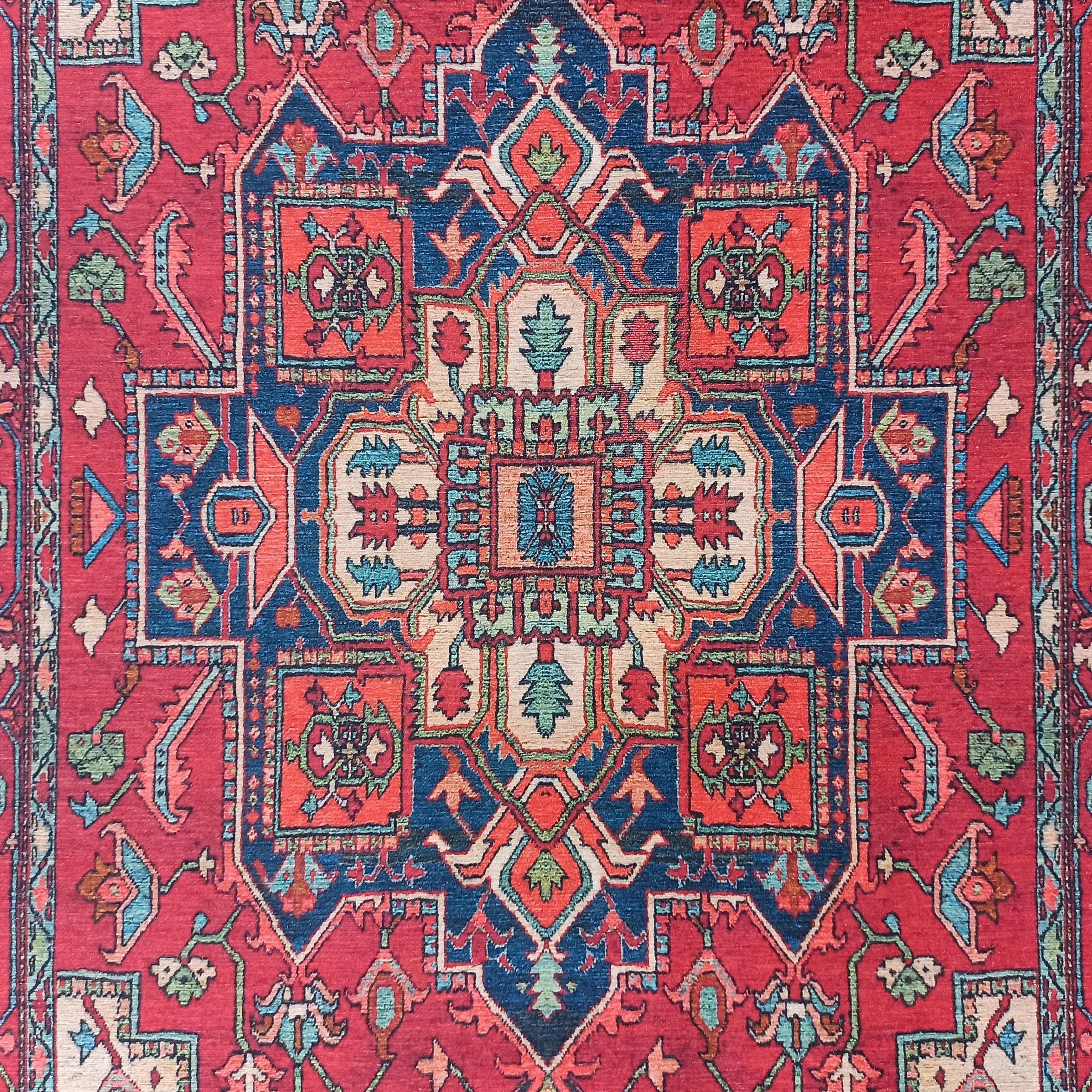 Alin Rug Red Vintage Geometric Faded Rug