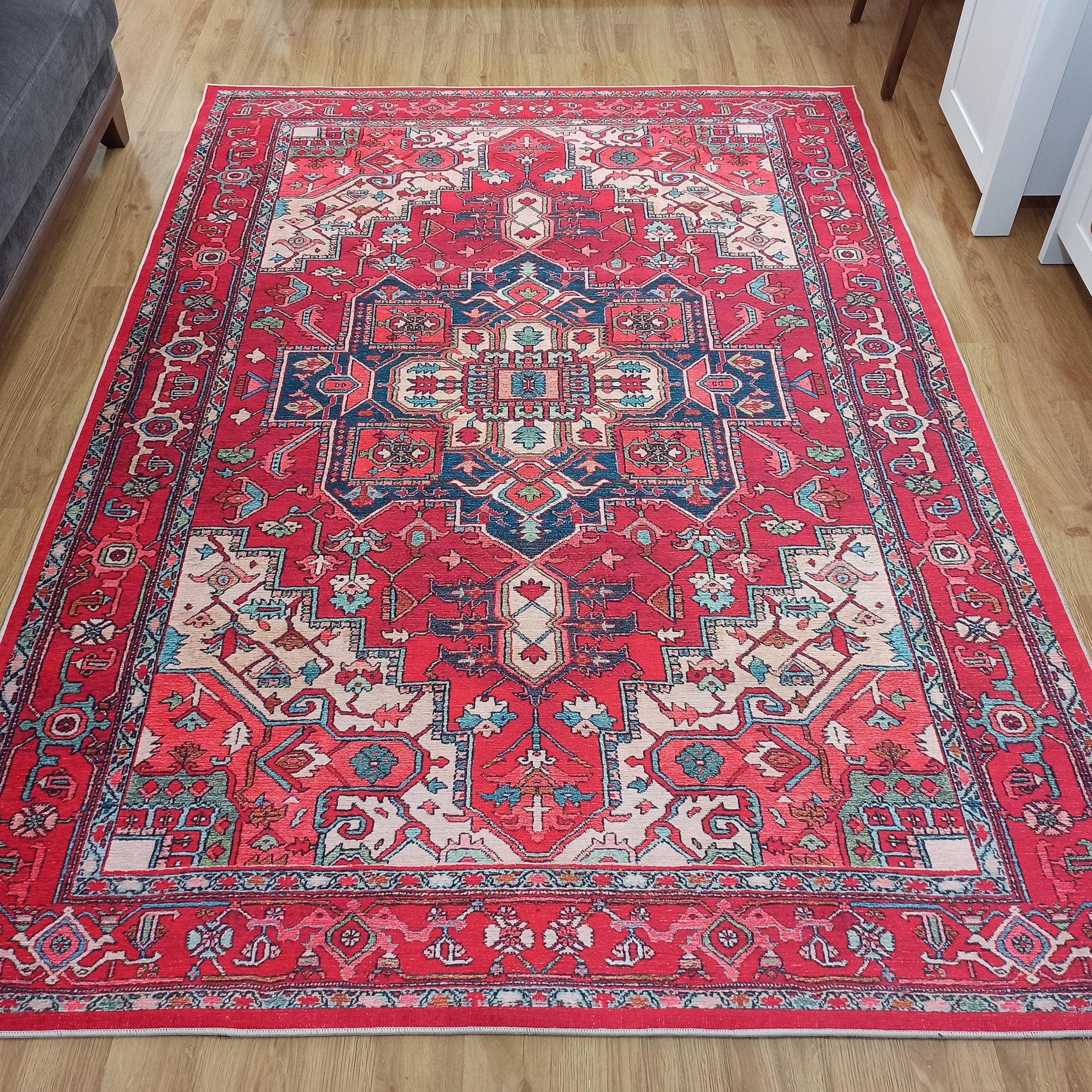 Alin Rug Red Vintage Geometric Faded Rug