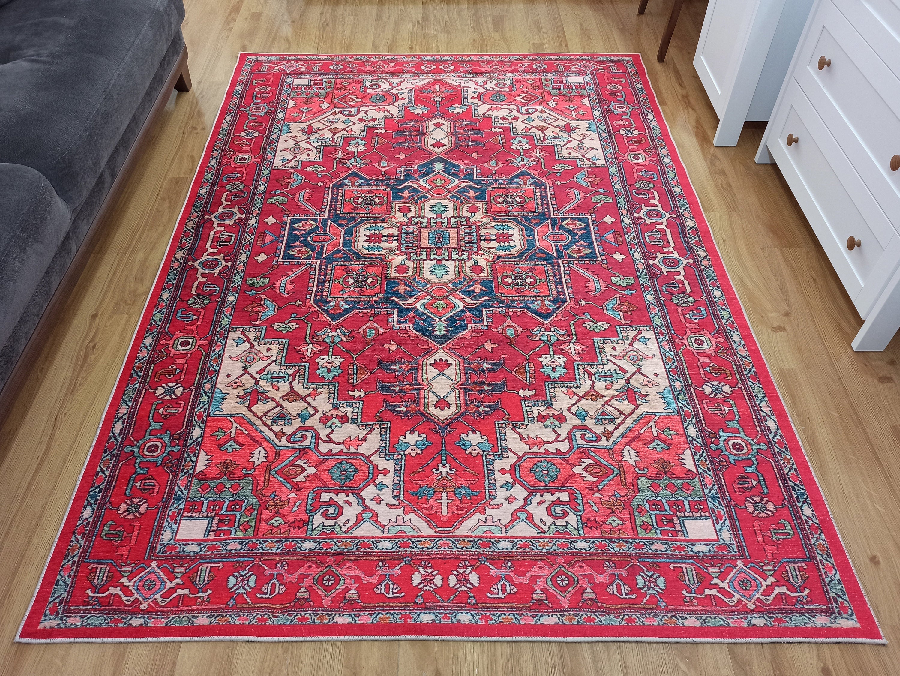 Alin Rug Red Vintage Geometric Faded Rug