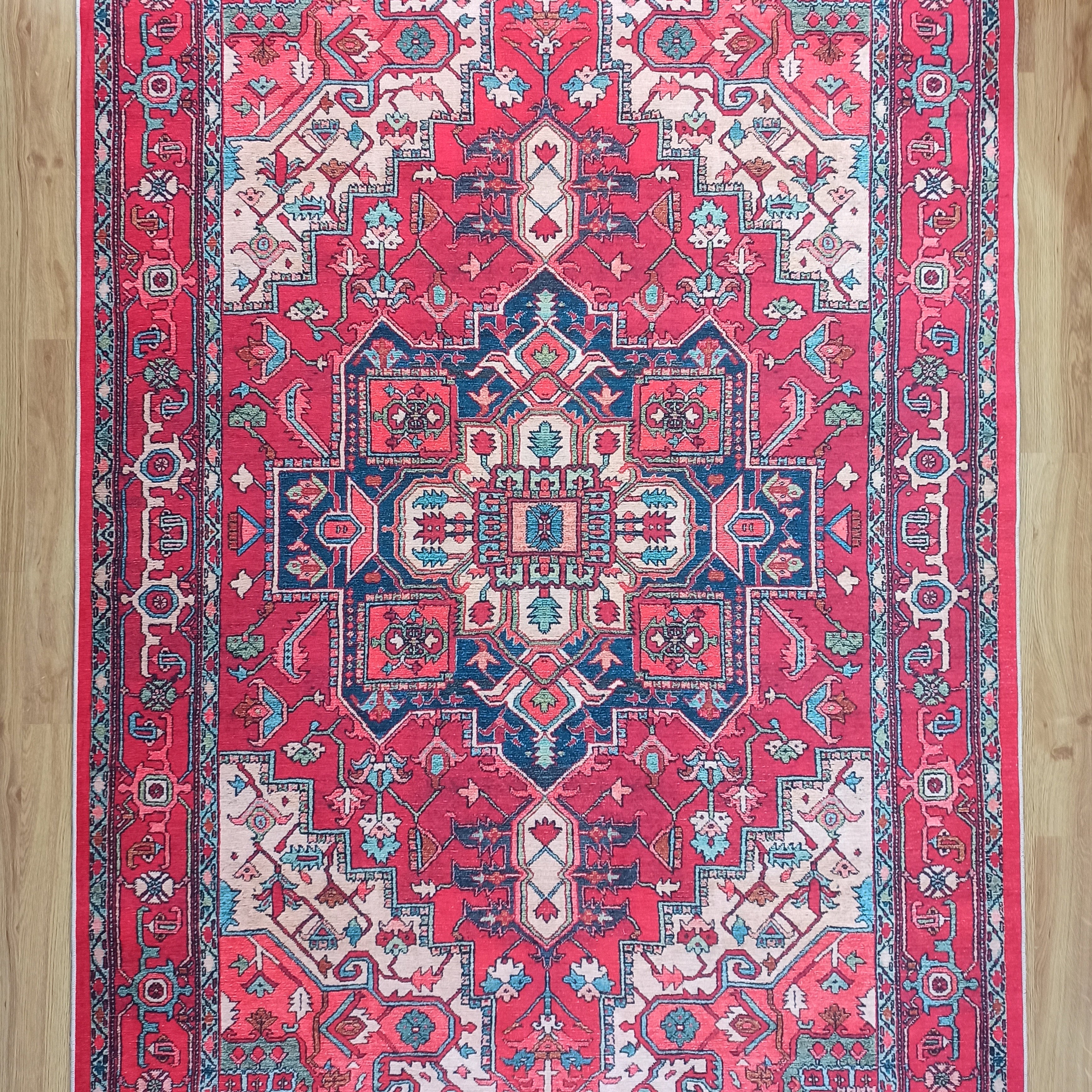 Alin Rug Red Vintage Geometric Faded Rug