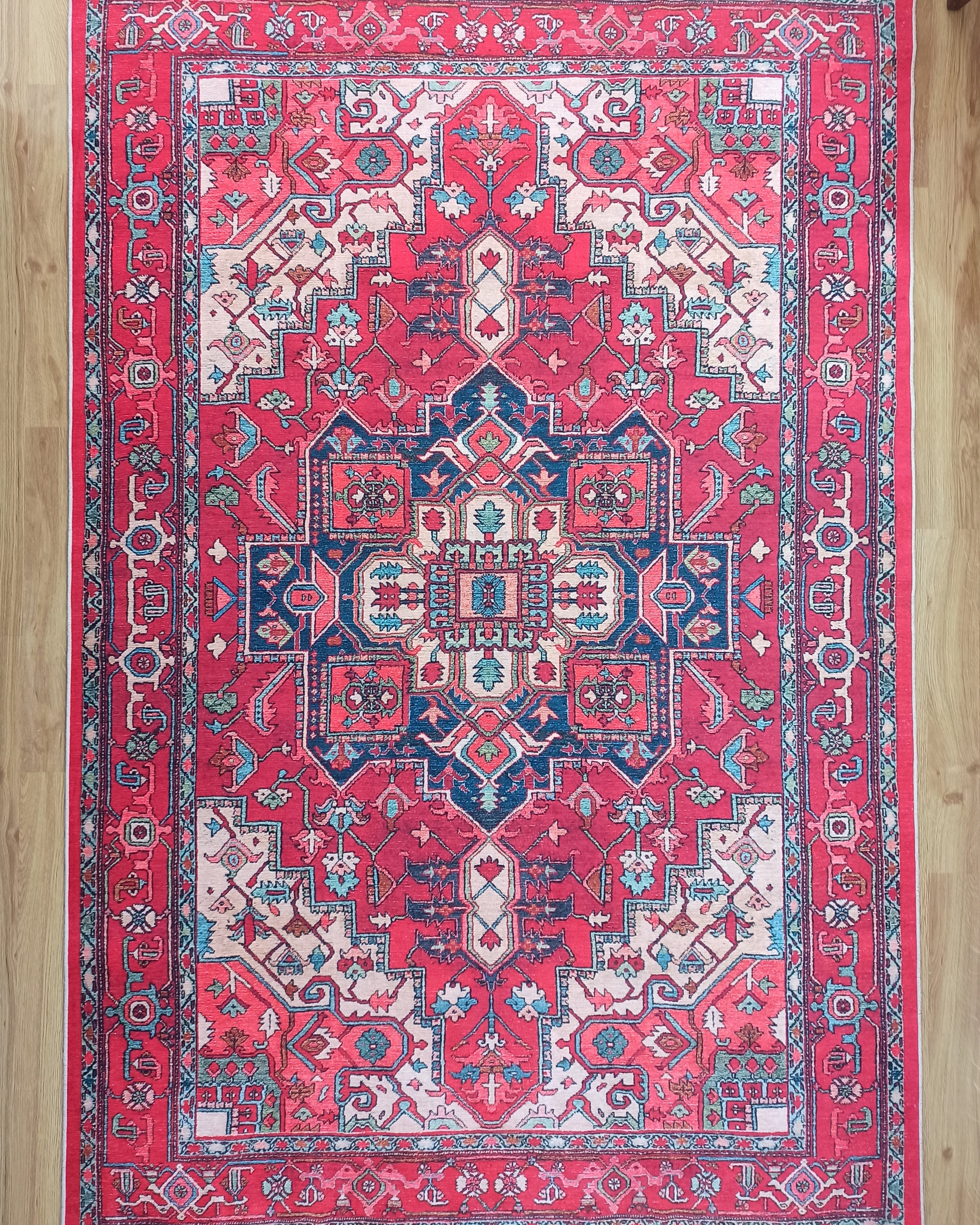 Alin Rug Red Vintage Geometric Faded Rug
