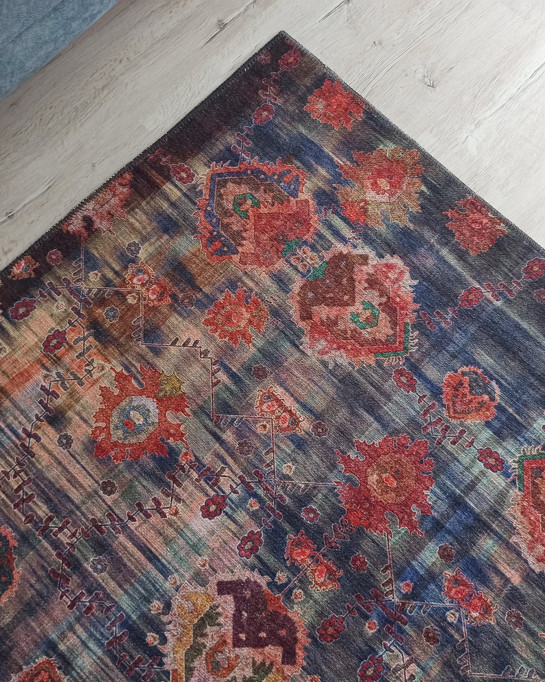 Abru Vintage Persian Floral Navy Blue Rug