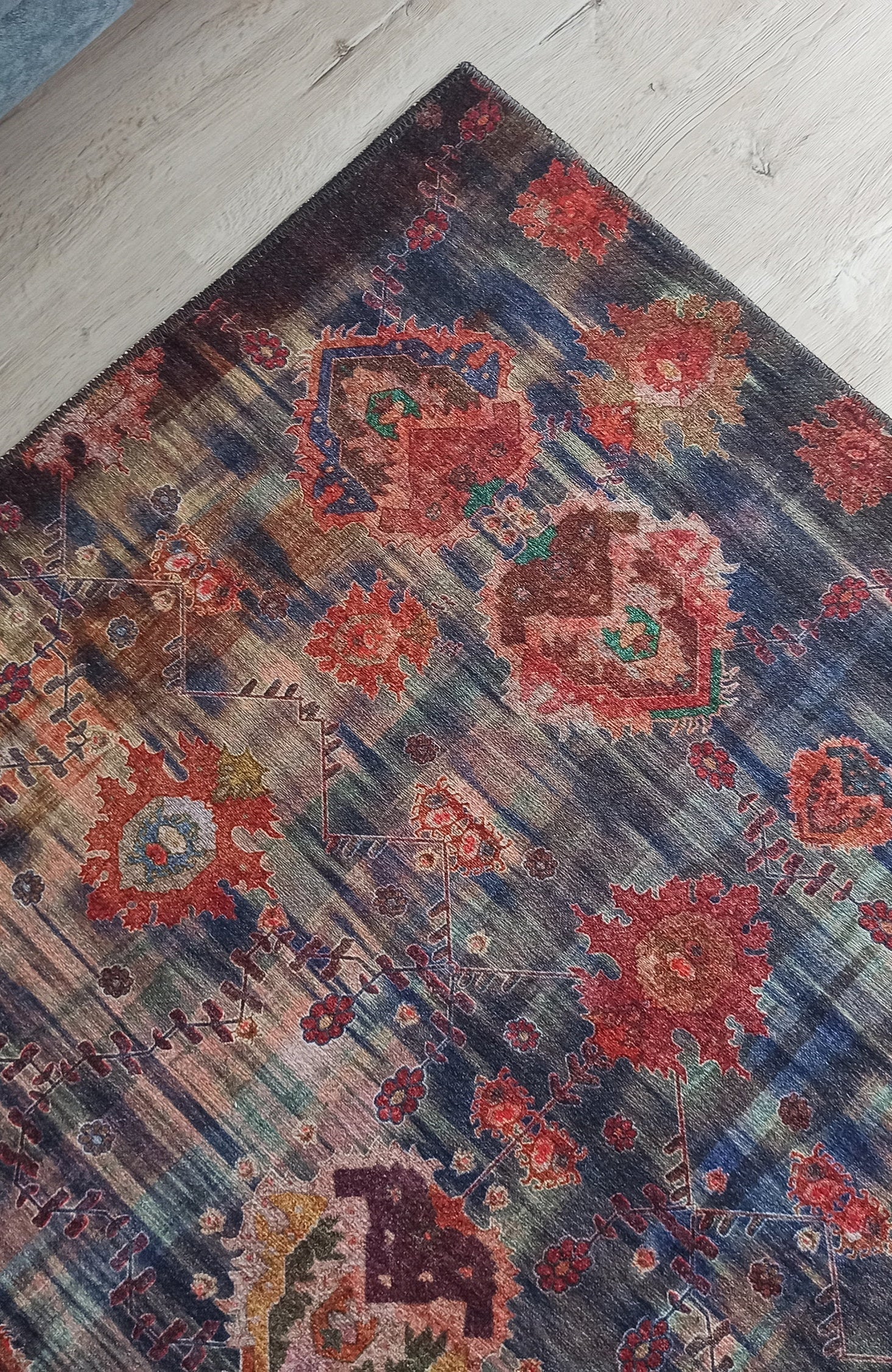 Abru Vintage Persian Floral Navy Blue Rug