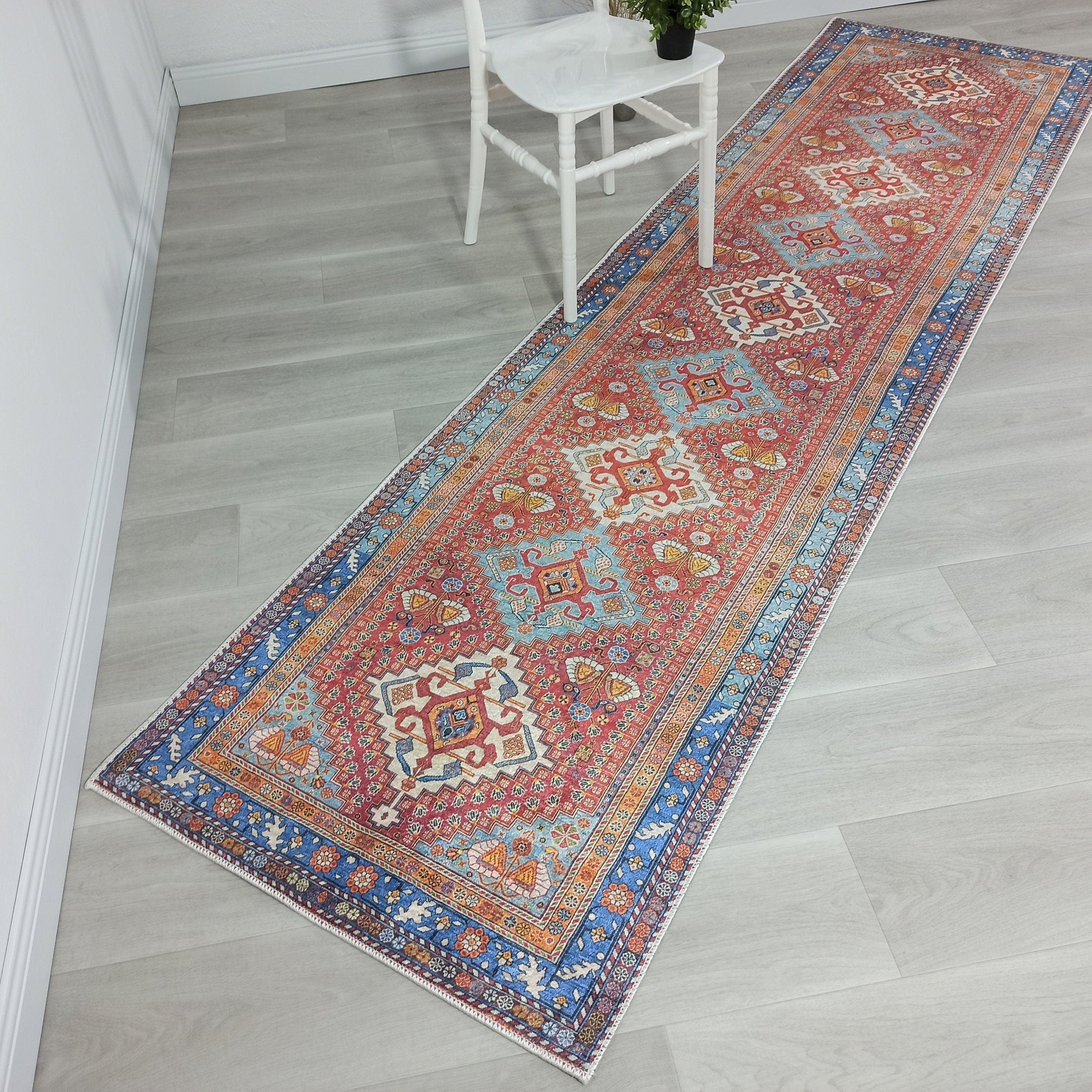 Adia Rug Turkish Red Orange Blue Rug