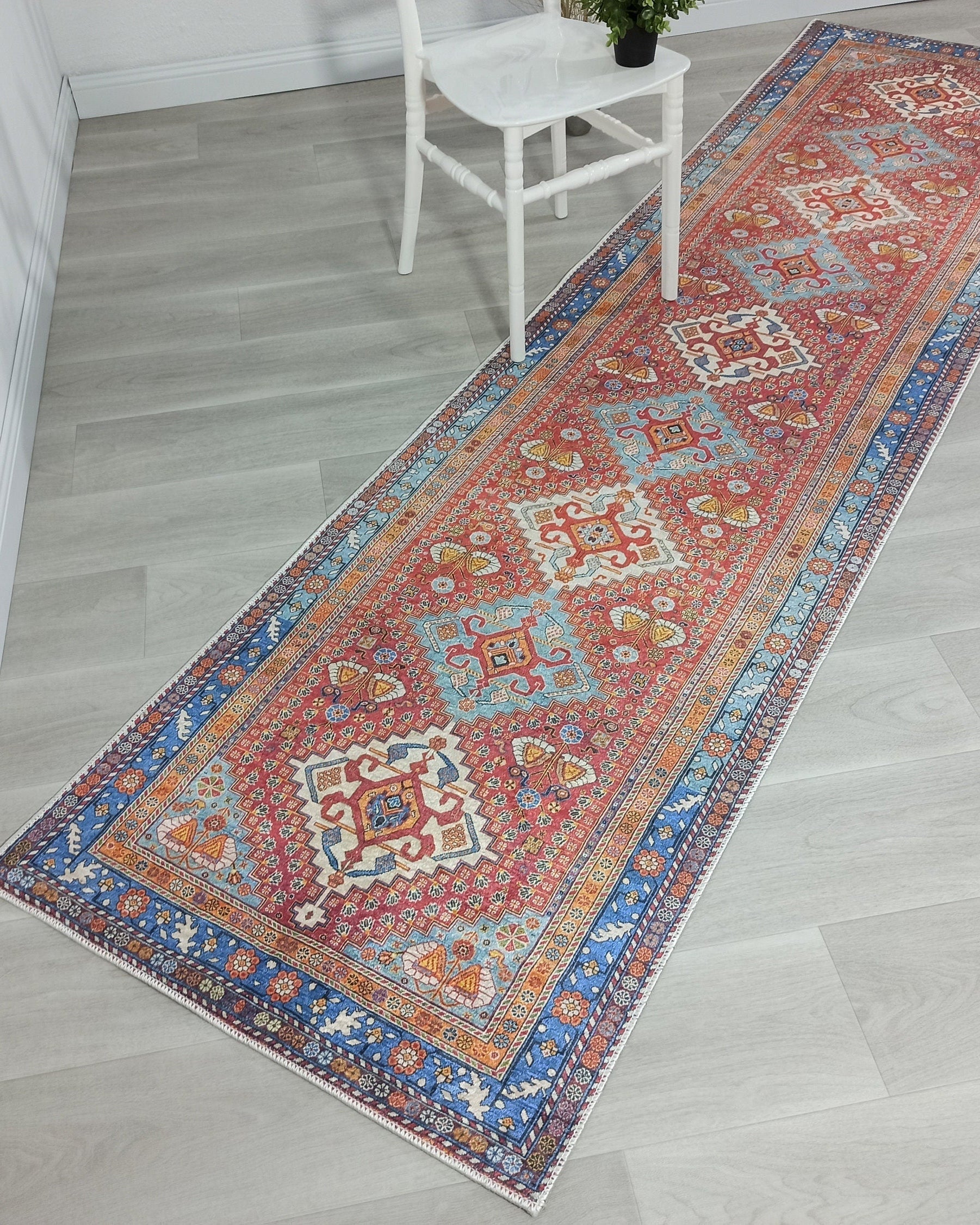 Adia Rug Turkish Red Orange Blue Rug