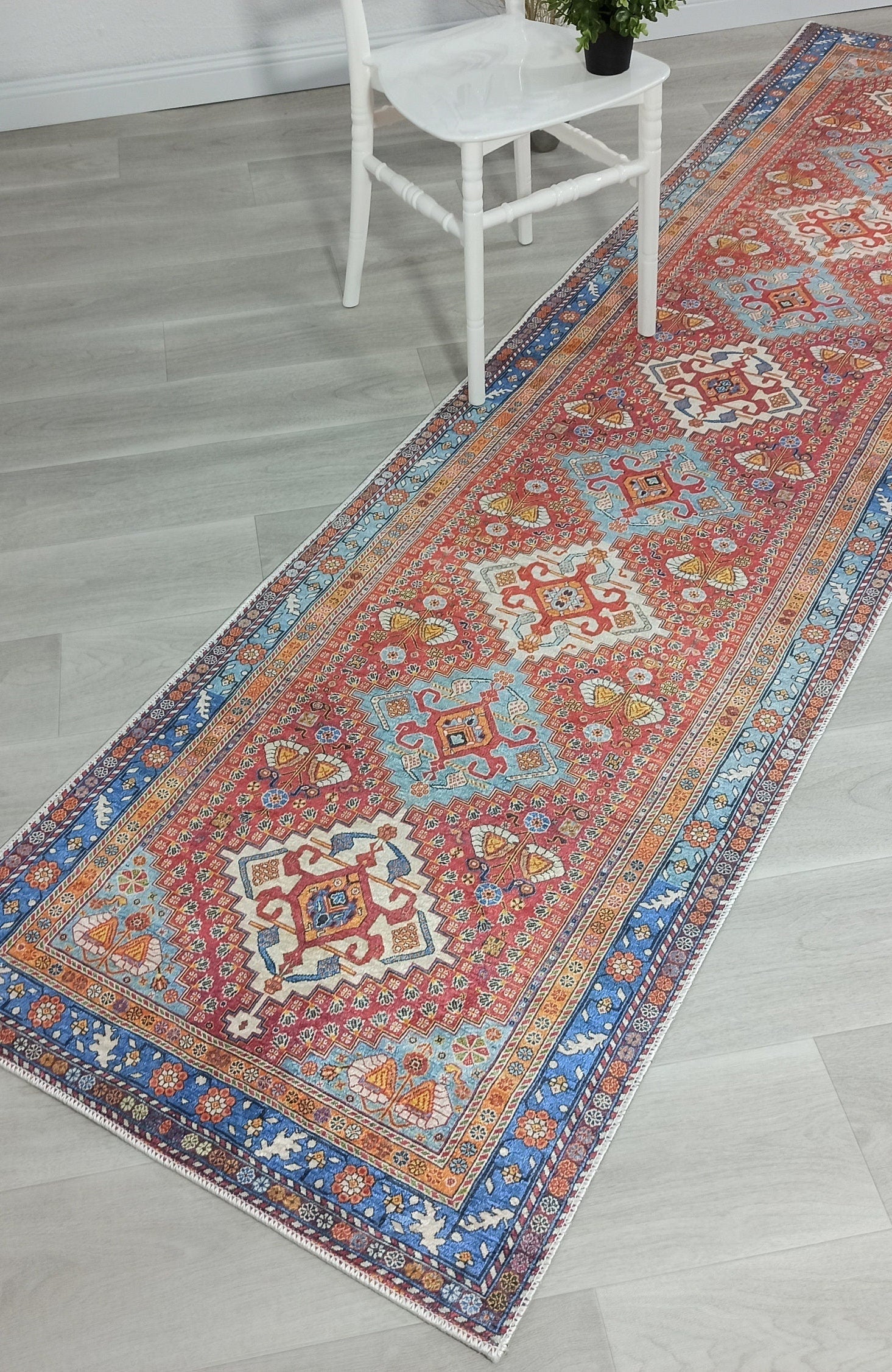 Adia Rug Turkish Red Orange Blue Rug