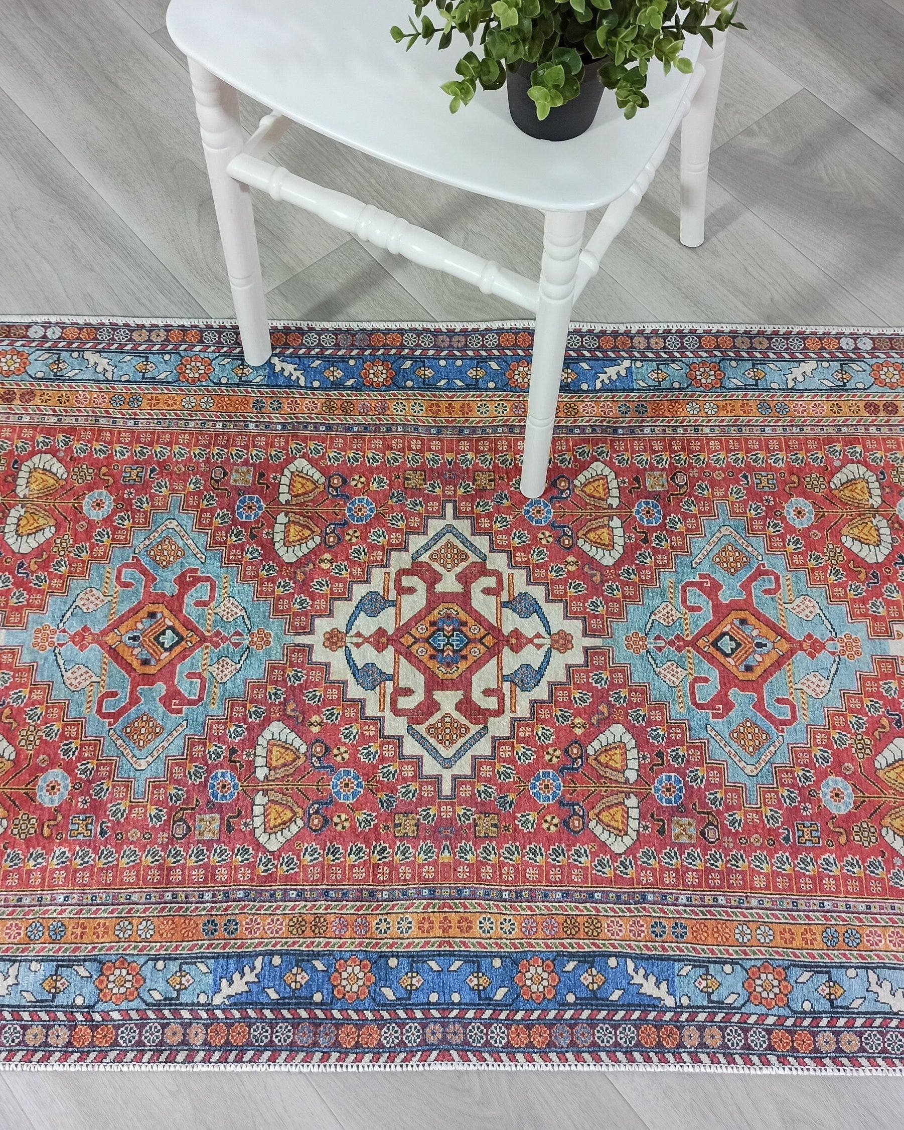 Adia Rug Turkish Red Orange Blue Rug