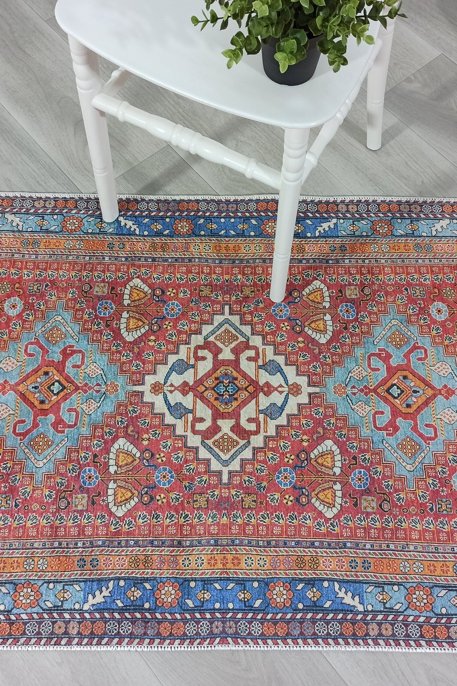 Adia Rug Turkish Red Orange Blue Rug