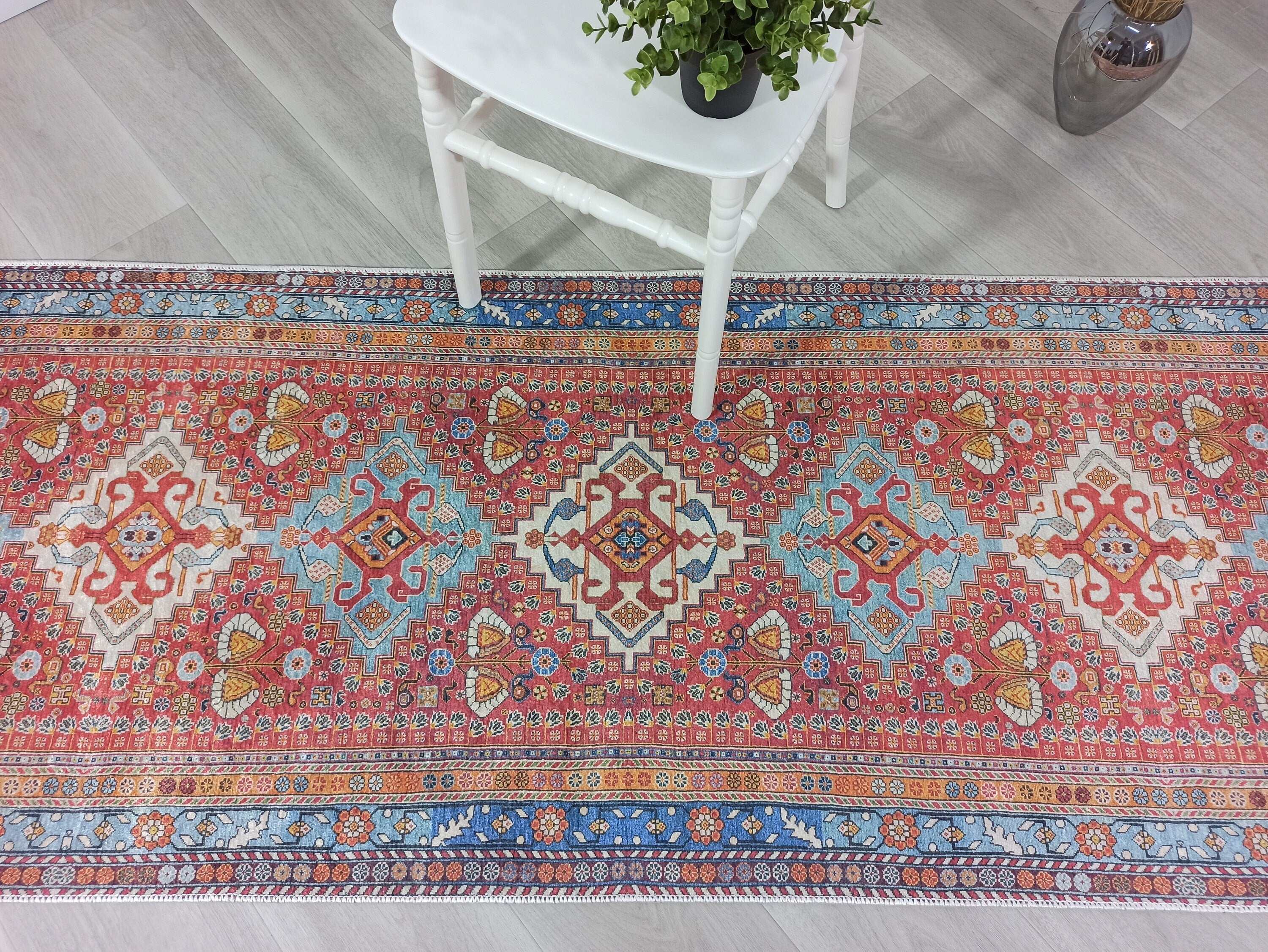 Adia Rug Turkish Red Orange Blue Rug