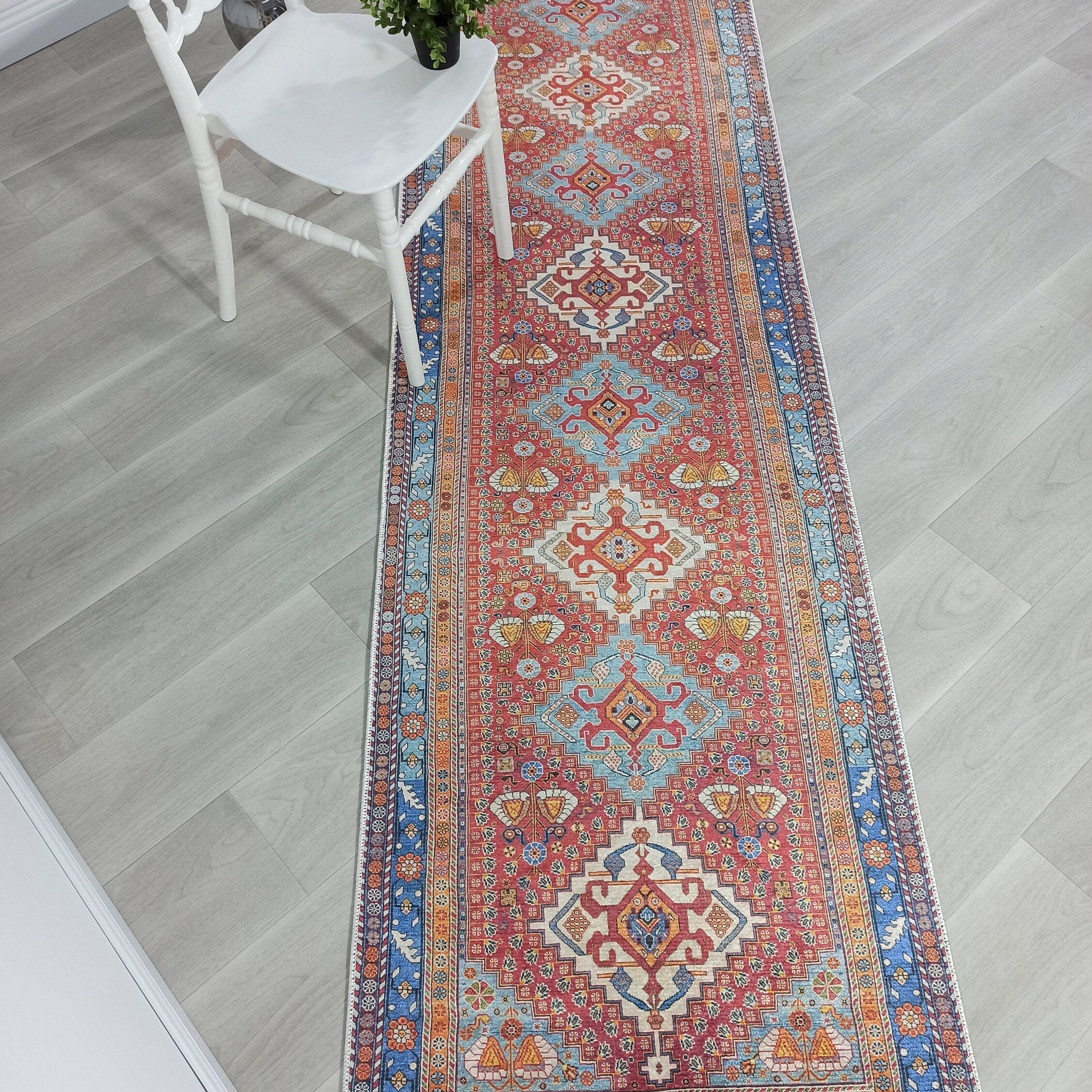 Adia Rug Turkish Red Orange Blue Rug