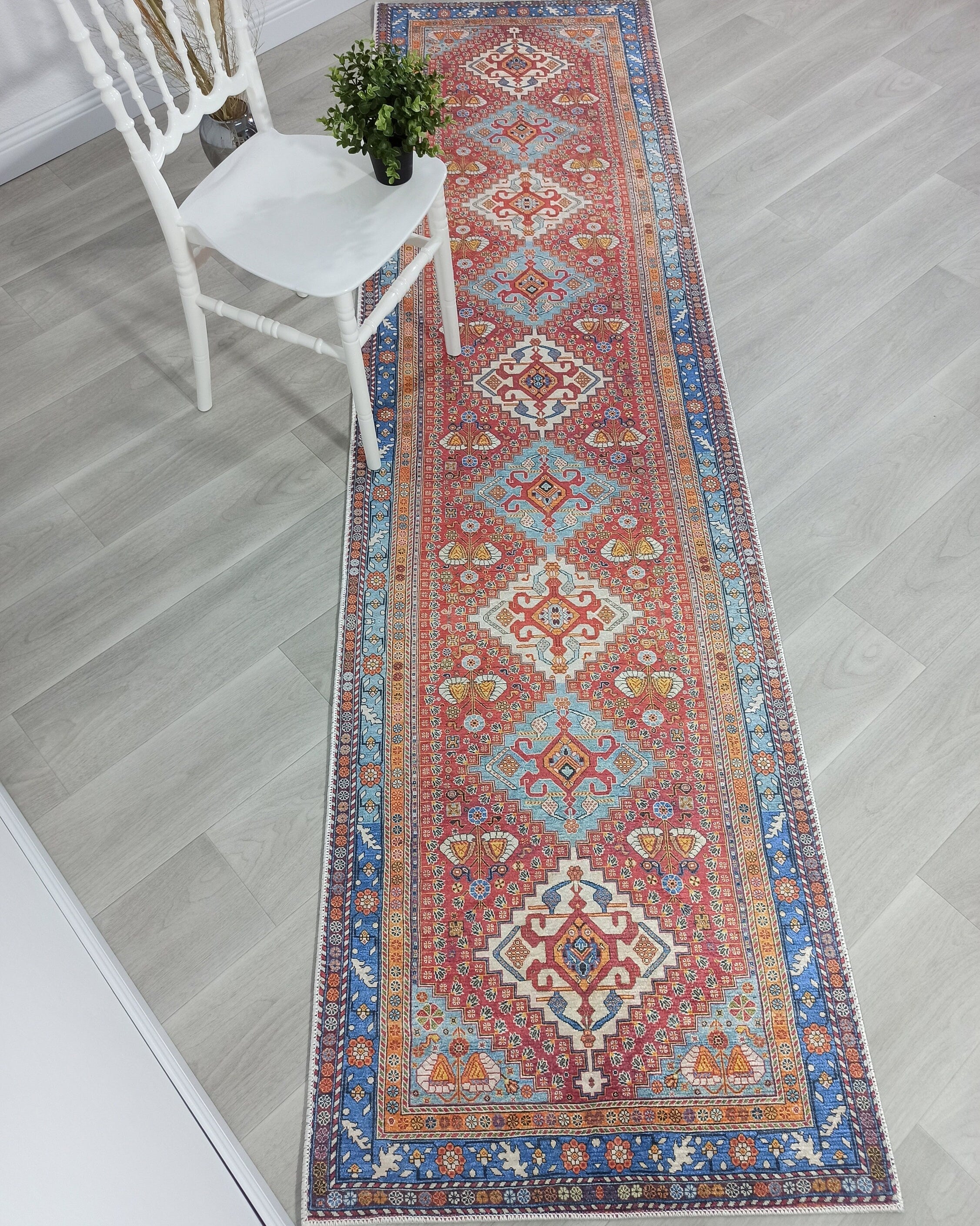 Adia Rug Turkish Red Orange Blue Rug
