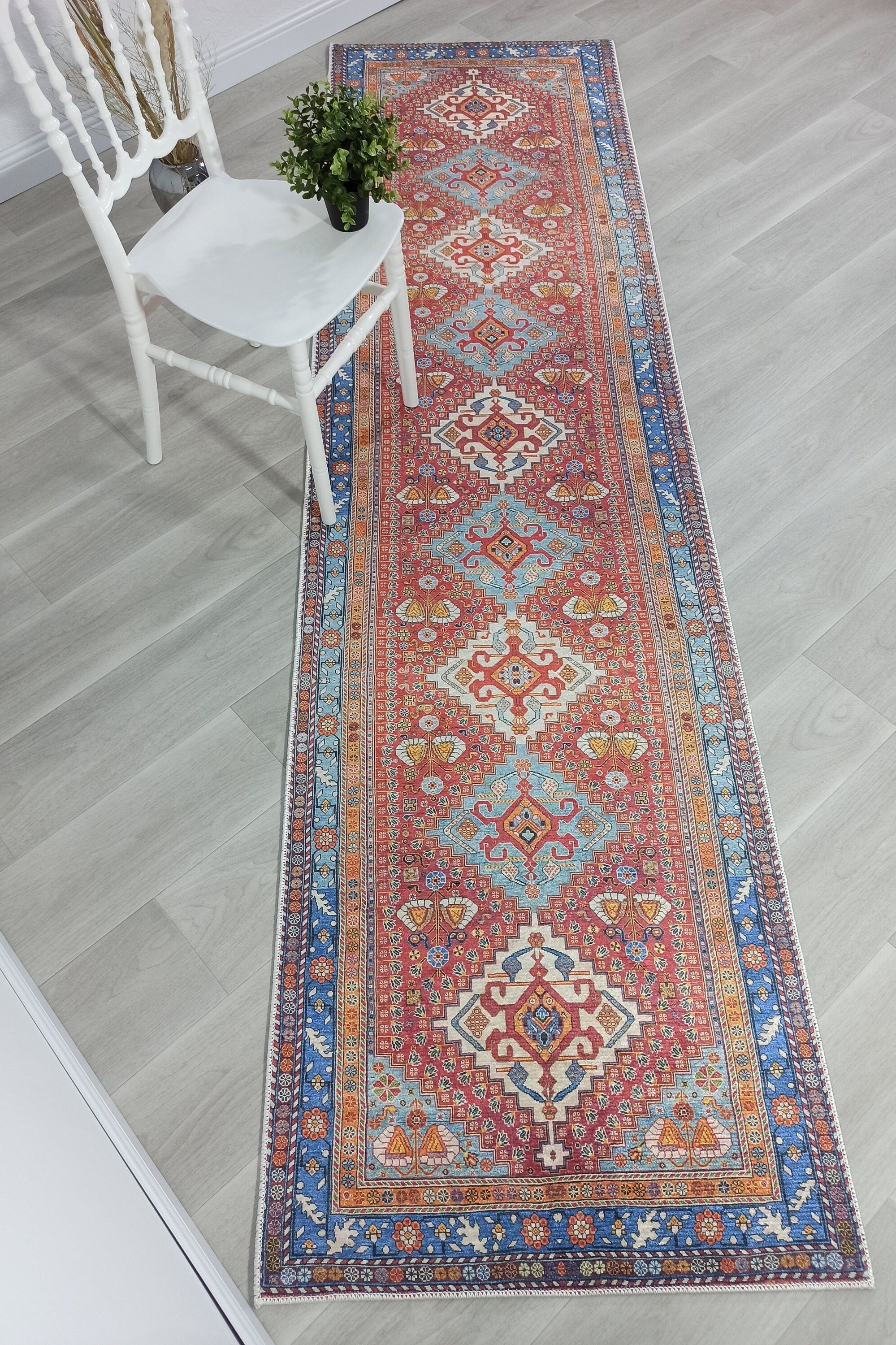 Adia Rug Turkish Red Orange Blue Rug