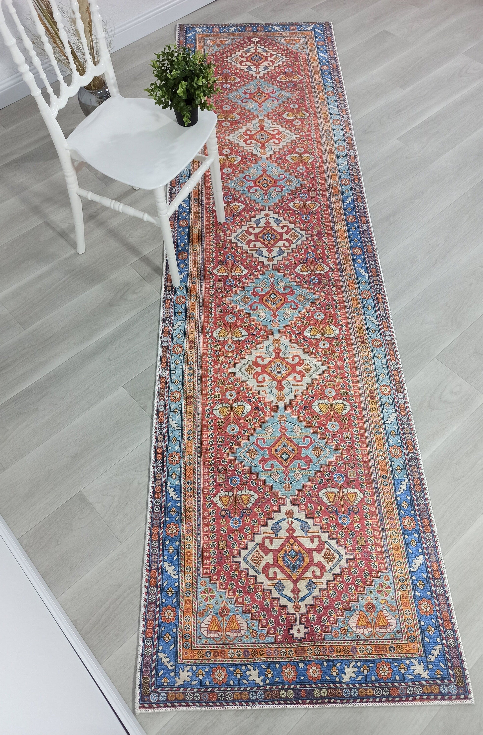 Adia Rug Turkish Red Orange Blue Rug