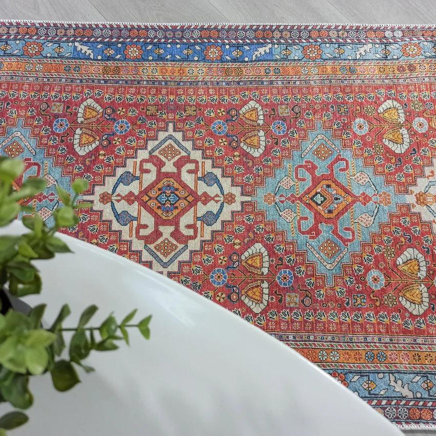 Adia Rug Turkish Red Orange Blue Rug