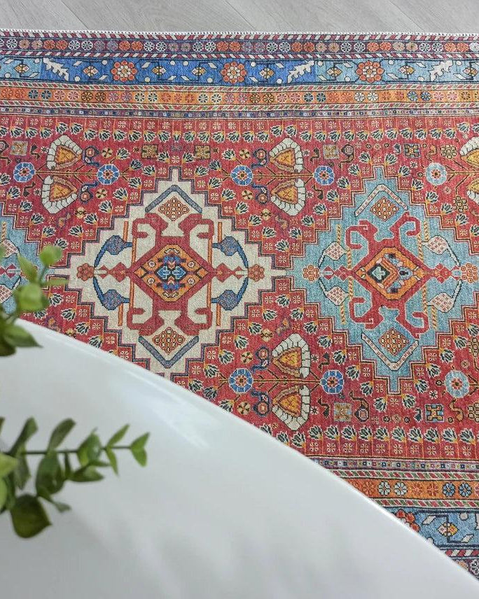 Adia Rug Turkish Red Orange Blue Rug