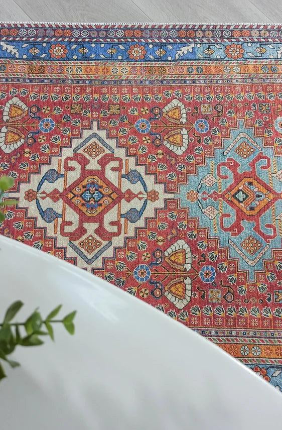 Adia Rug Turkish Red Orange Blue Rug