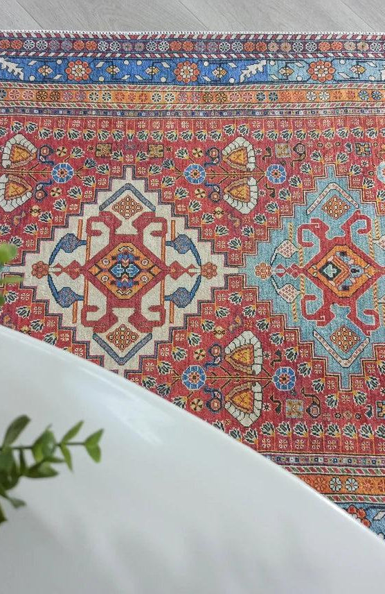 Adia Rug Turkish Red Orange Blue Rug