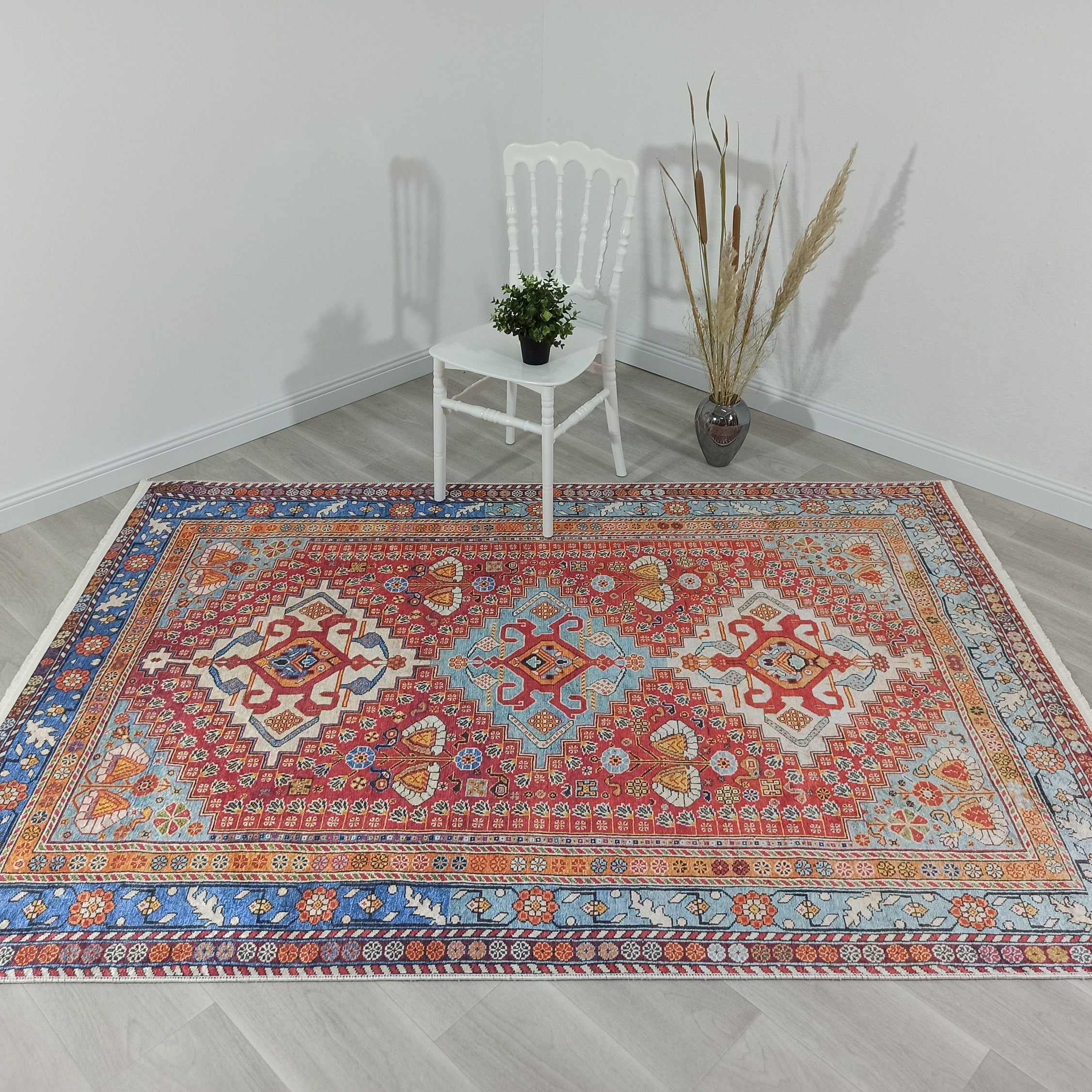 Adia Rug Turkish Red Orange Blue Rug