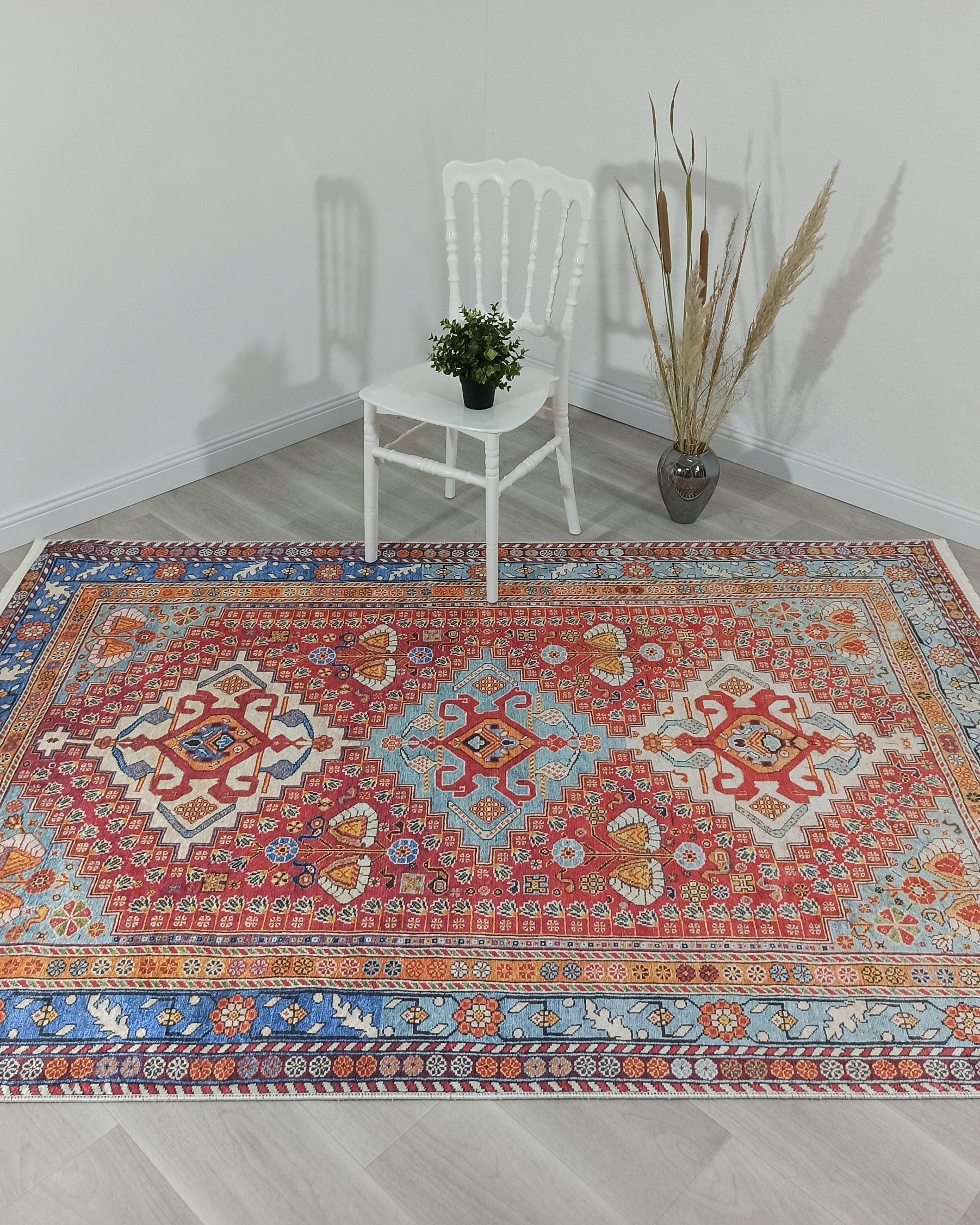 Adia Rug Turkish Red Orange Blue Rug