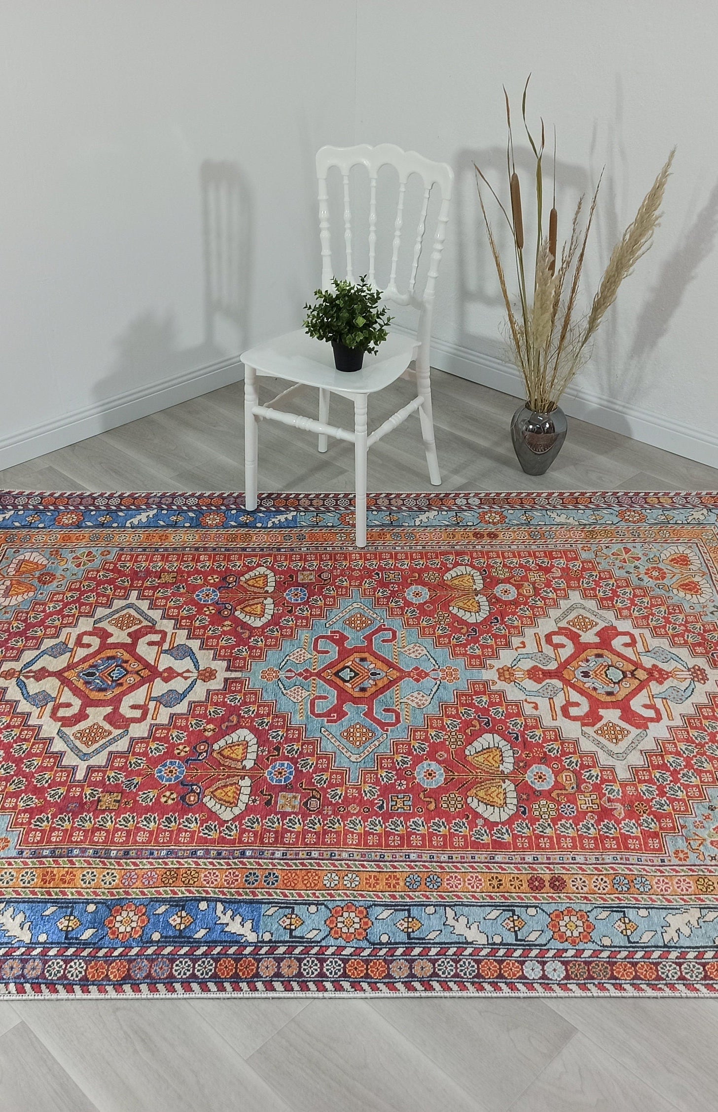 Adia Rug Turkish Red Orange Blue Rug