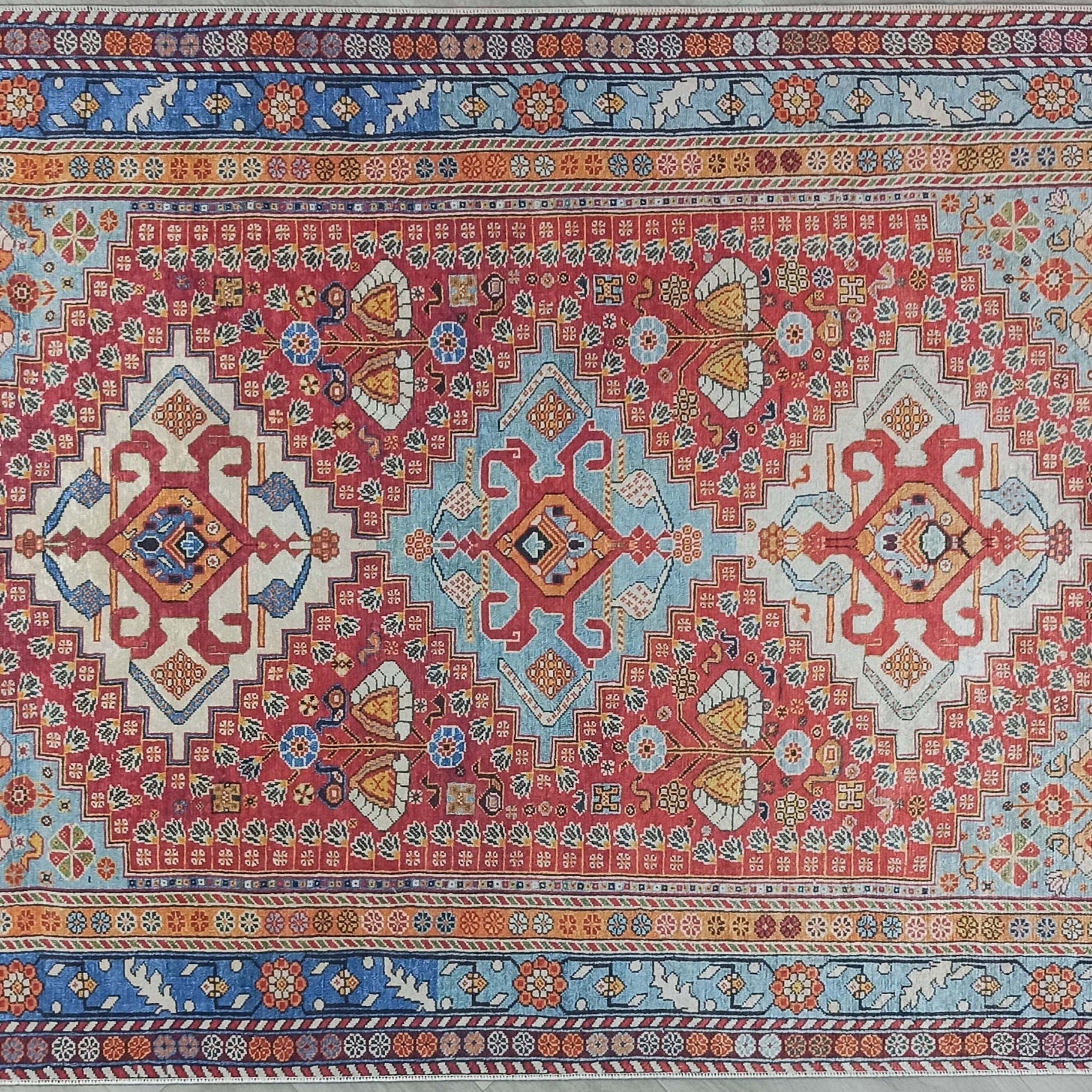 Adia Rug Turkish Red Orange Blue Rug