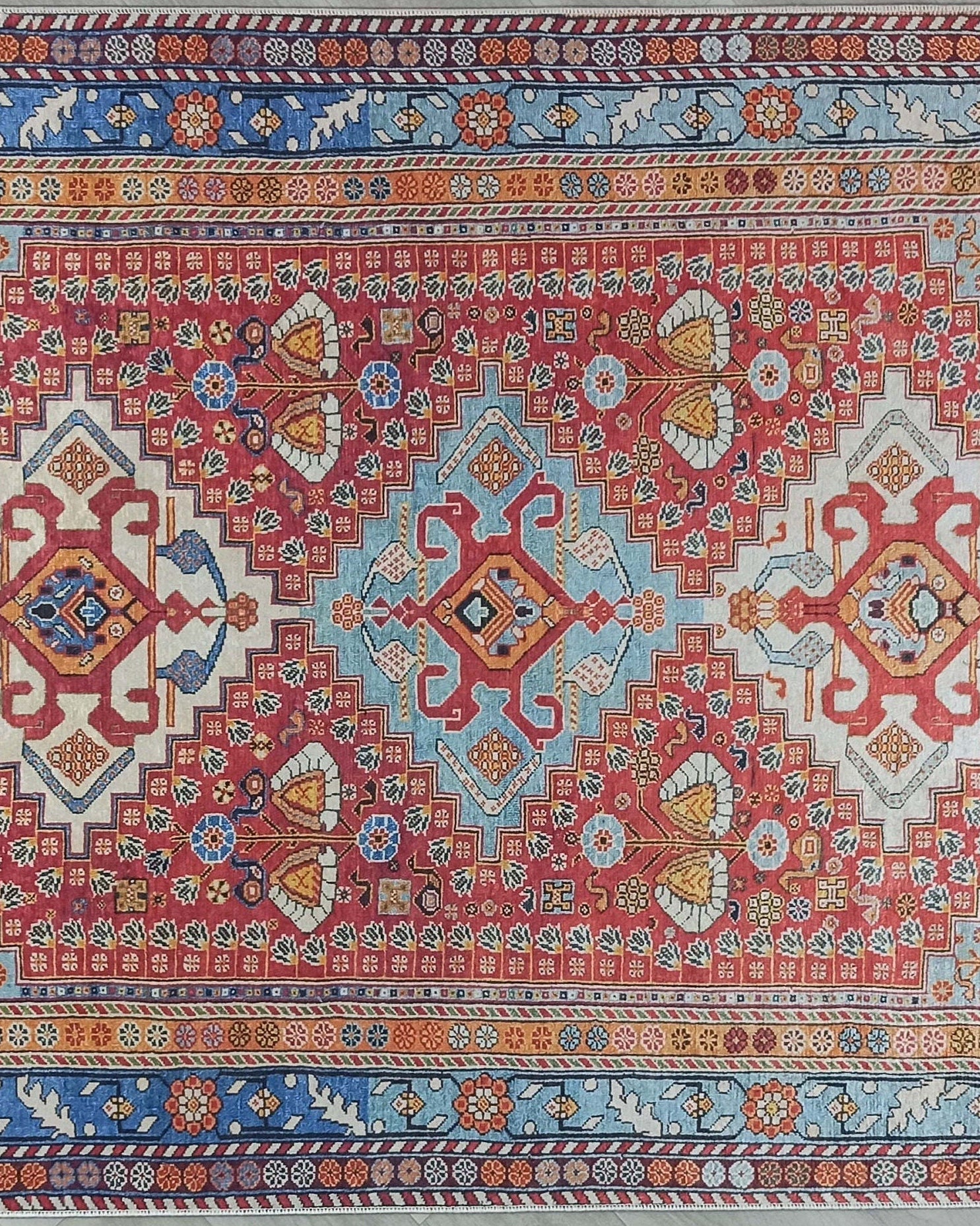 Adia Rug Turkish Red Orange Blue Rug