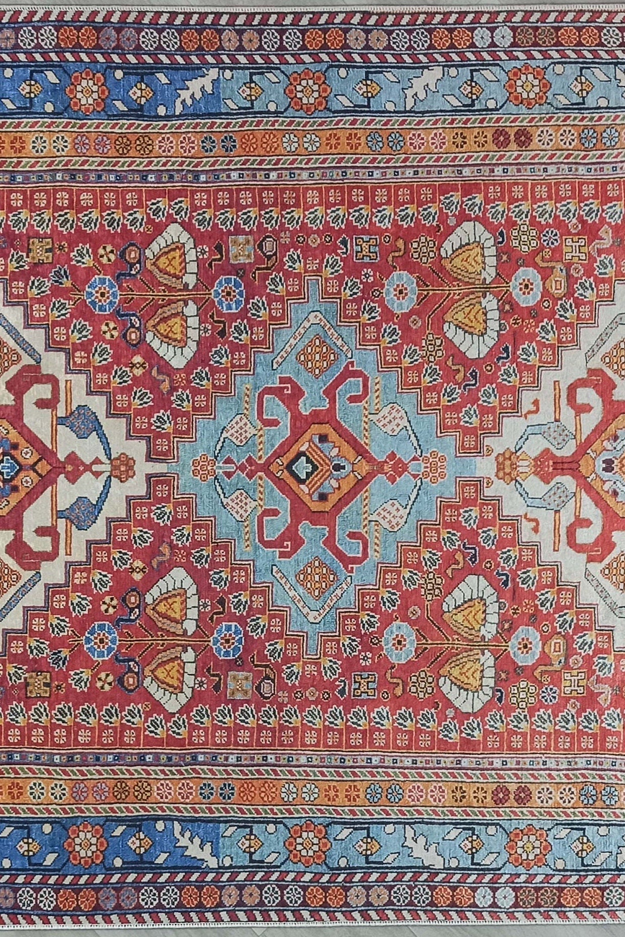 Adia Rug Turkish Red Orange Blue Rug