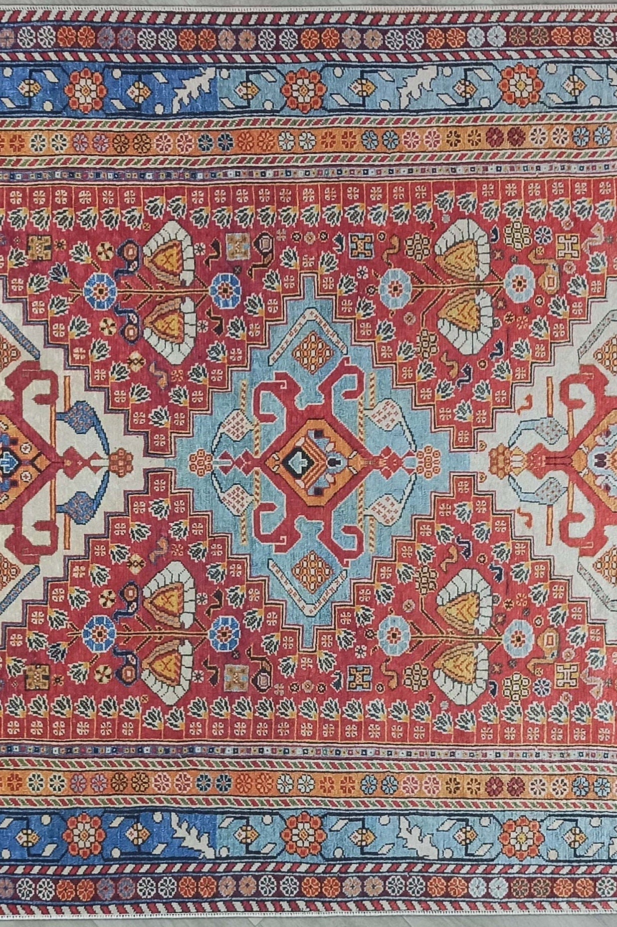 Adia Rug Turkish Red Orange Blue Rug
