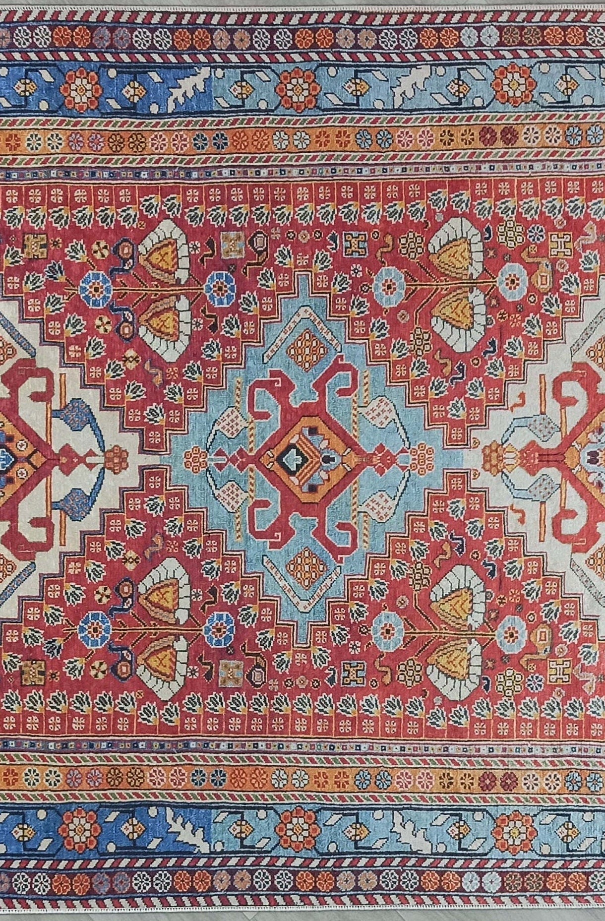 Adia Rug Turkish Red Orange Blue Rug
