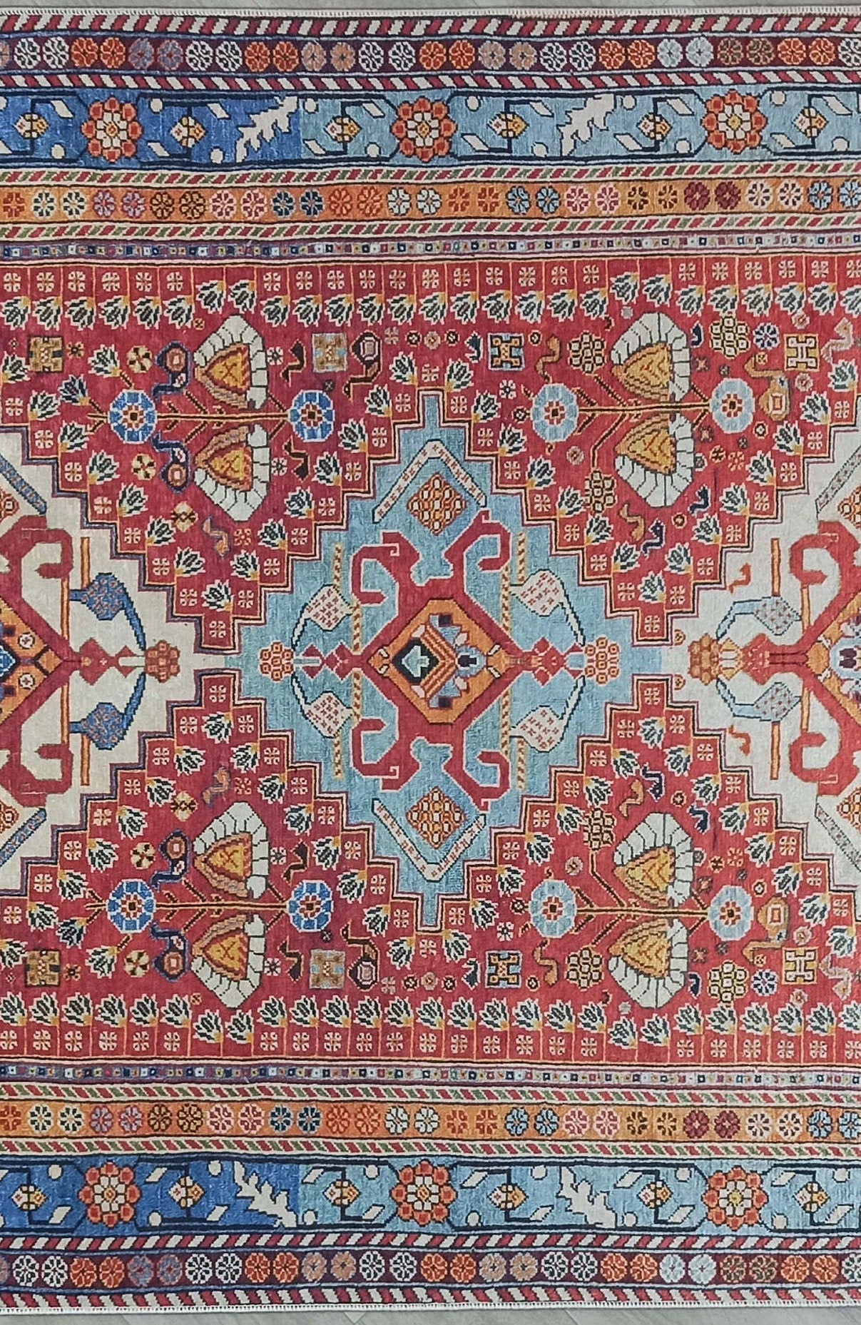 Adia Rug Turkish Red Orange Blue Rug