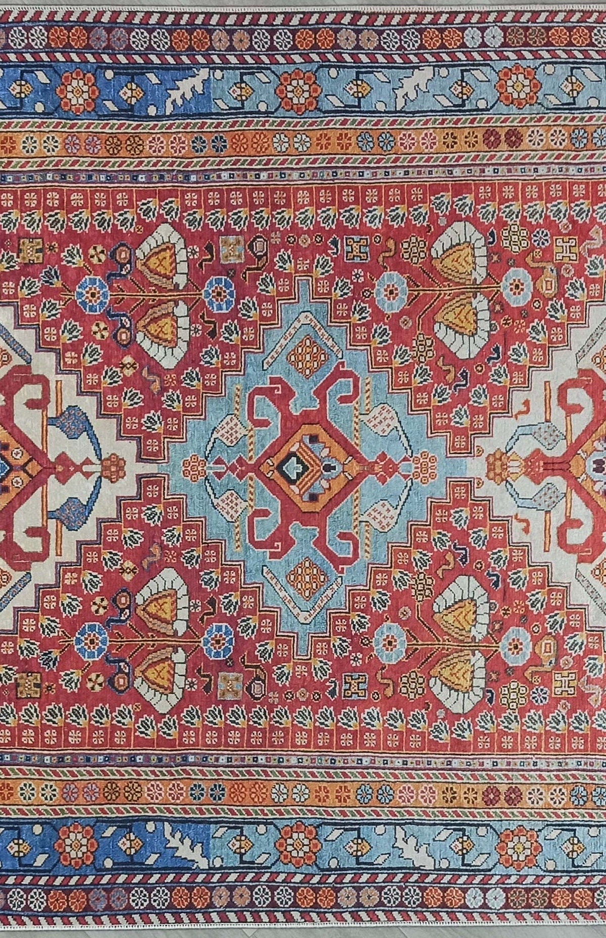 Adia Rug Turkish Red Orange Blue Rug