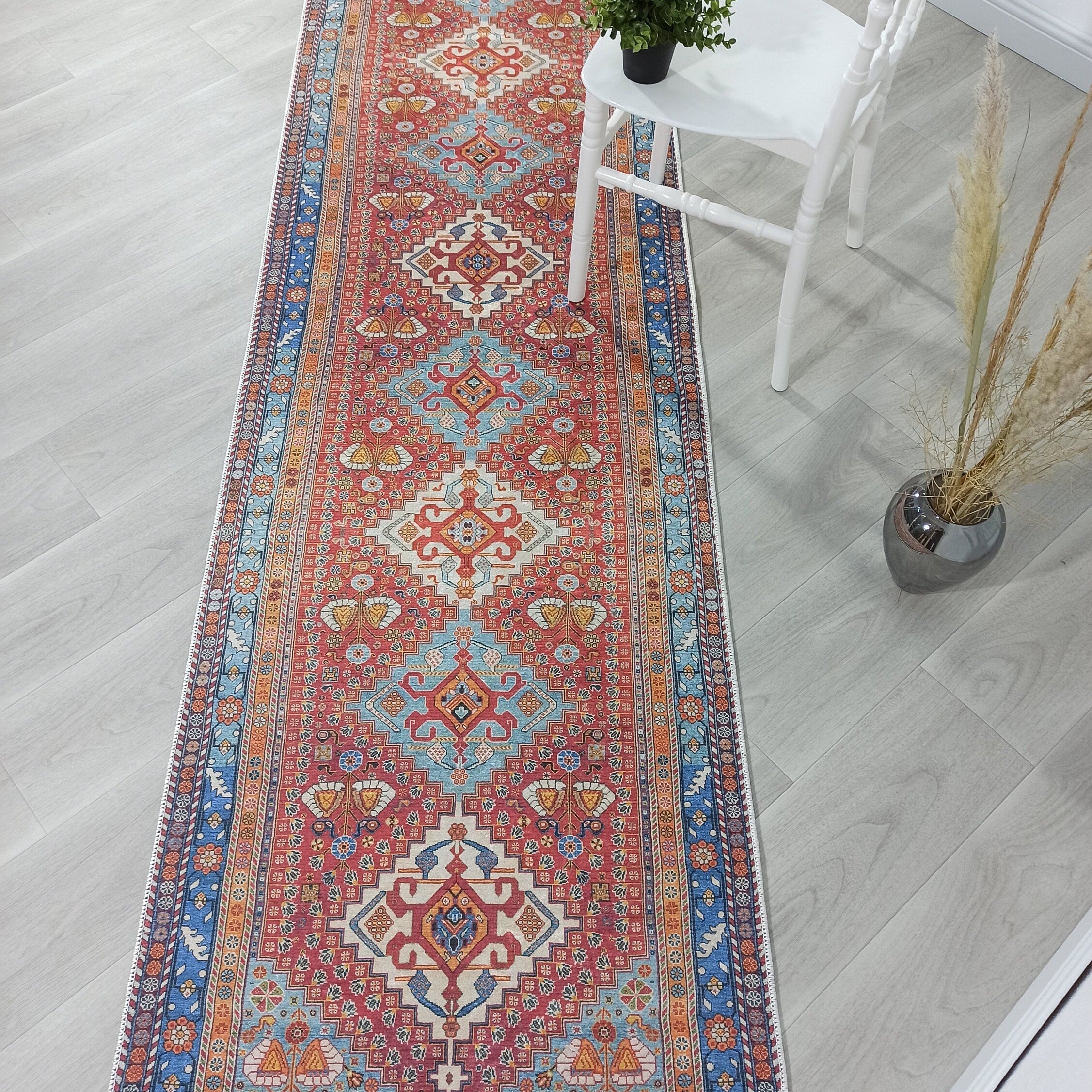 Adia Rug Turkish Red Orange Blue Rug